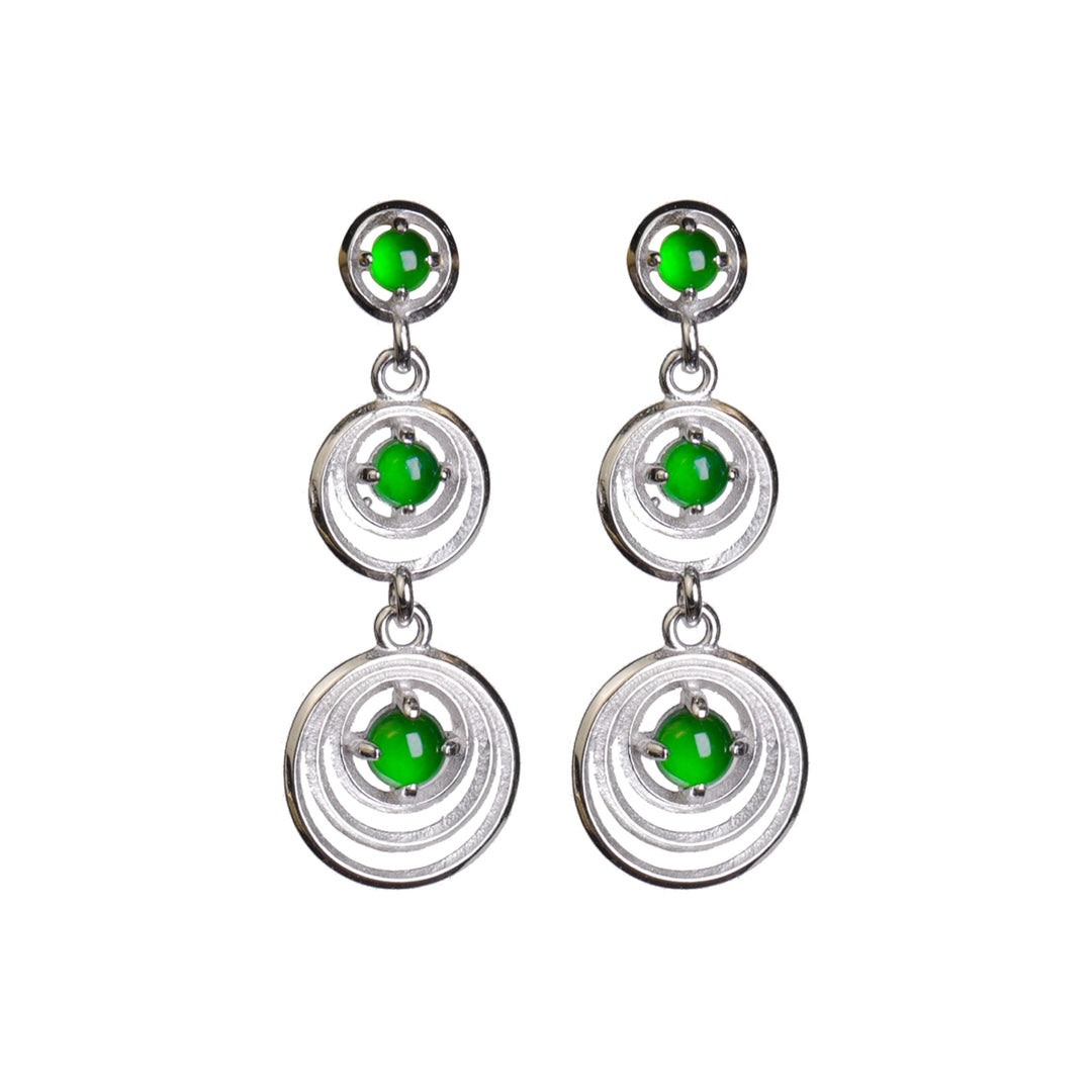 Three-circle earrings S925 silver jade