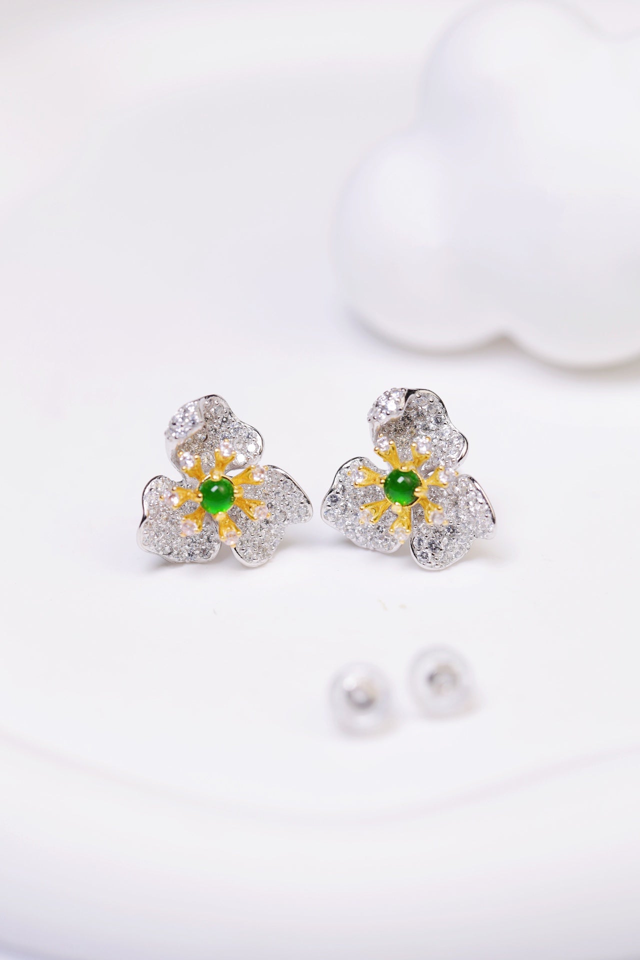 Flower Earrings S925 Silver Jade