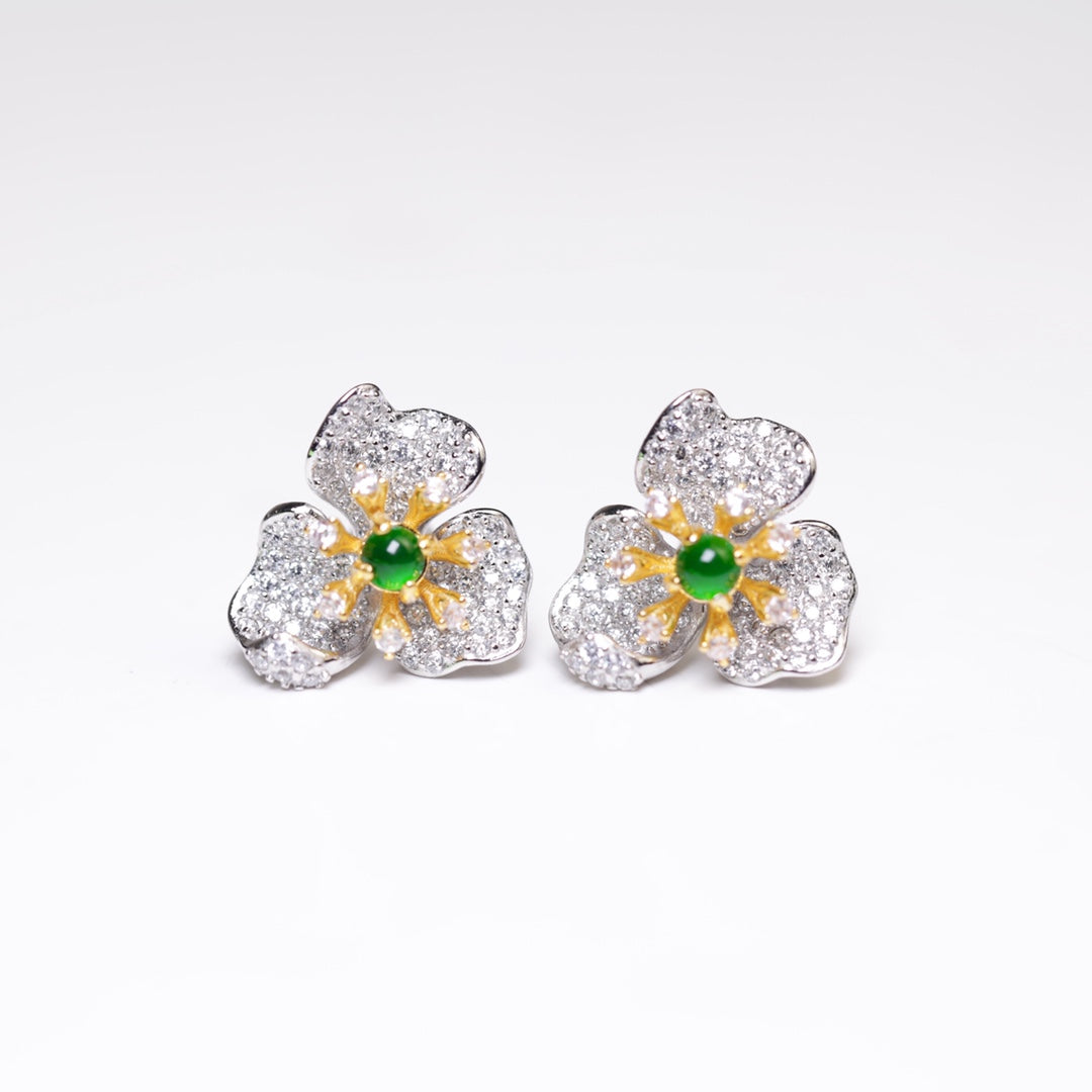 Flower Earrings S925 Silver Jade