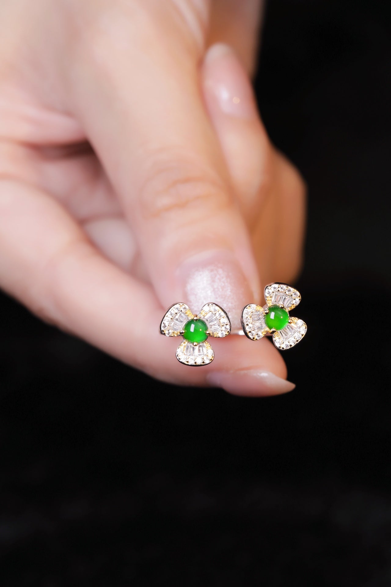 Twin Flower Ring S925 Silver Jade