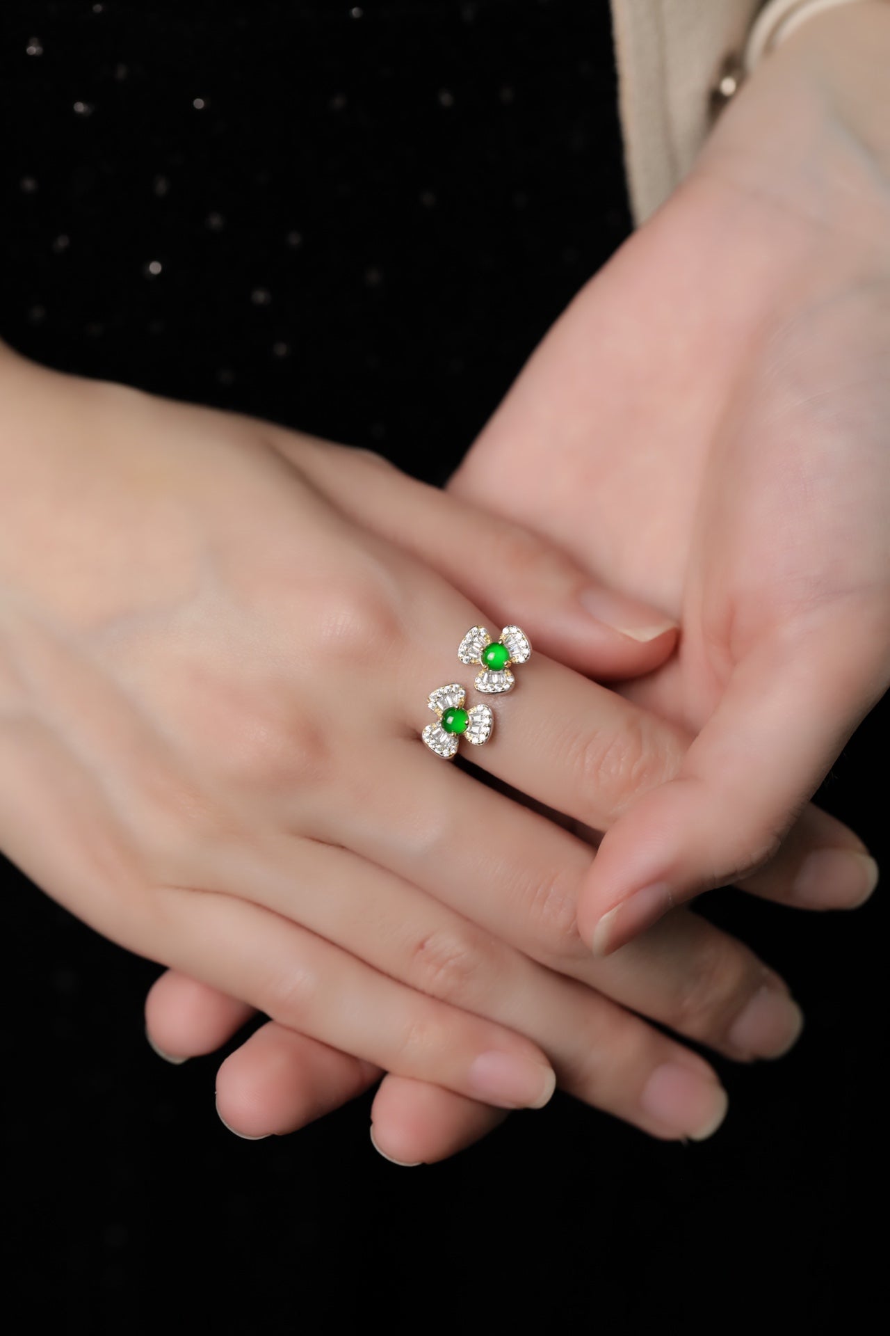 Twin Flower Ring S925 Silver Jade