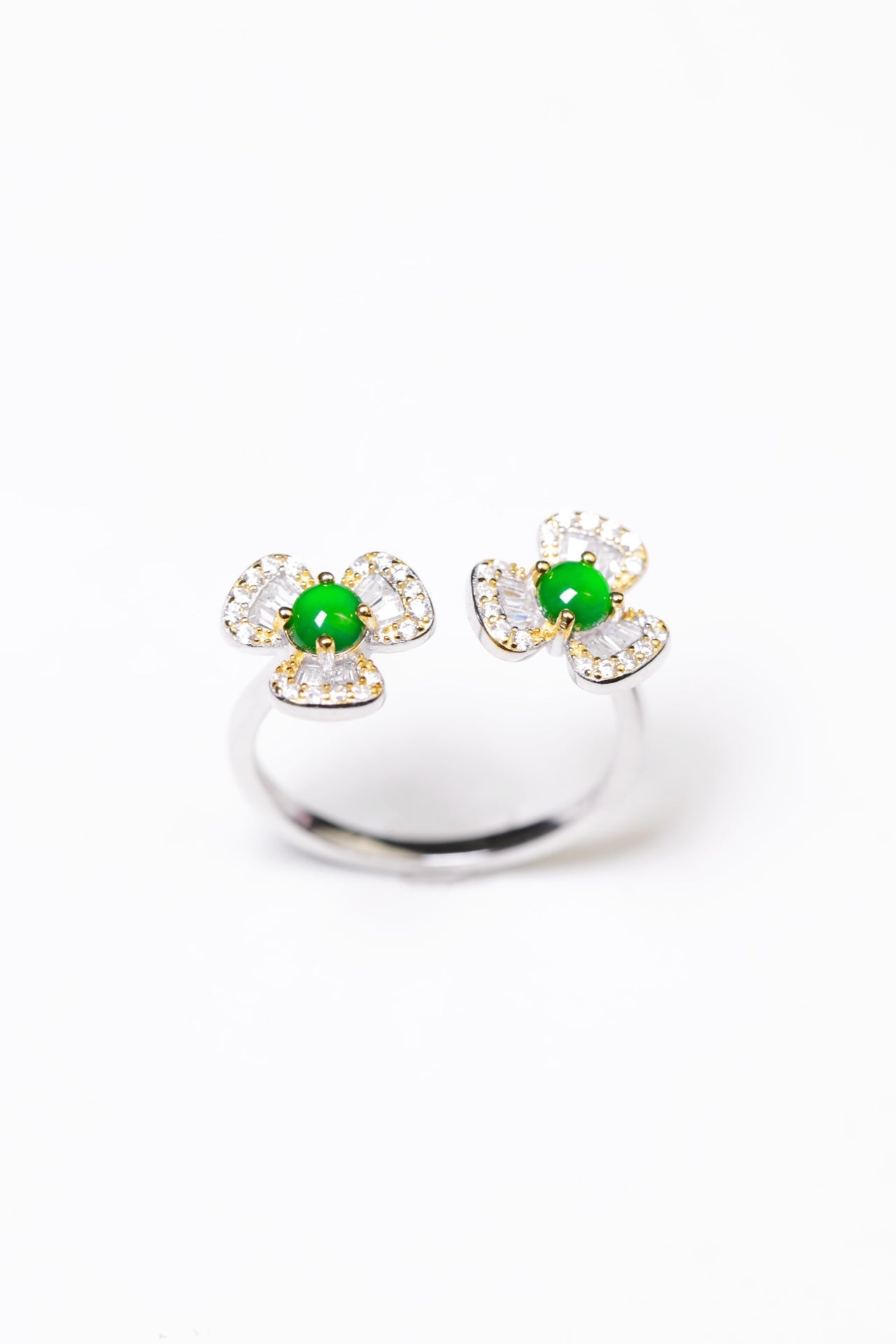 Twin Flower Ring S925 Silver Jade