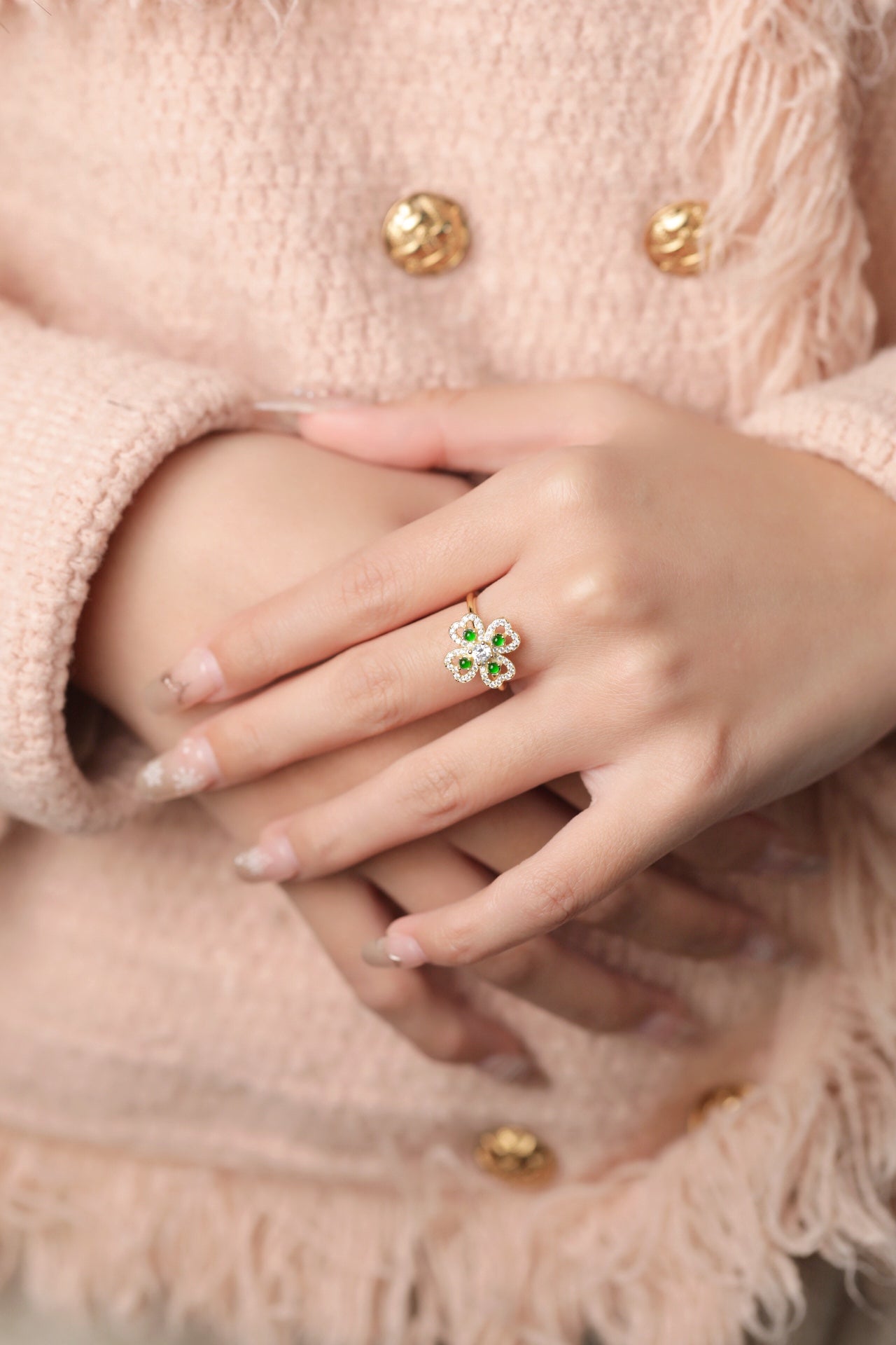 Rotating Flower Ring S925 Silver Jade