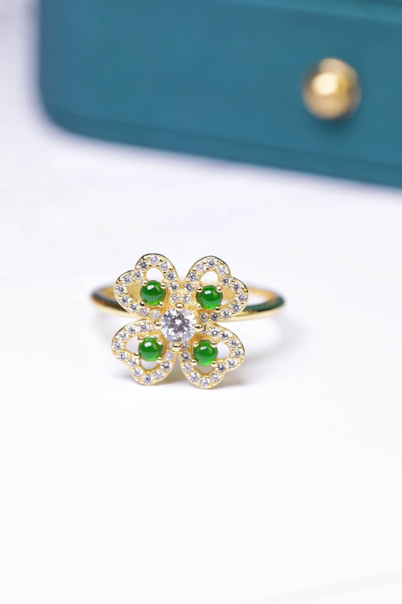 Rotating Flower Ring S925 Silver Jade