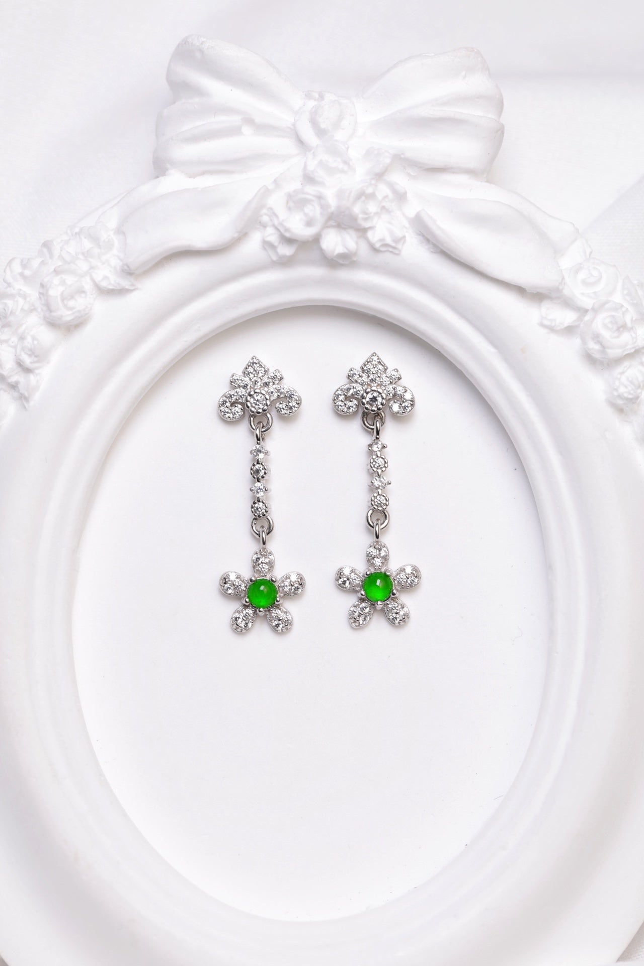 Flower Earrings S925 Silver Jade