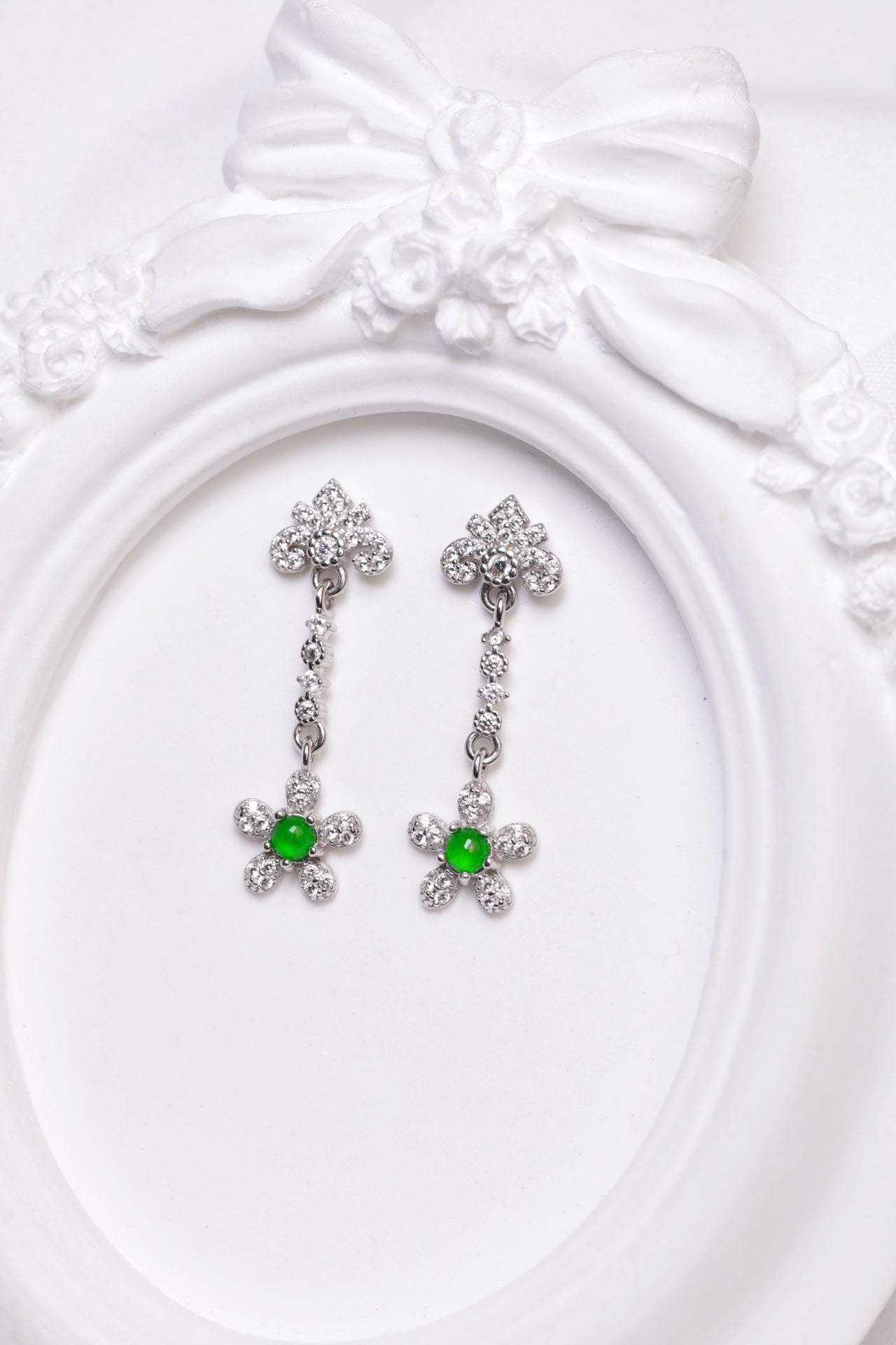 Flower Earrings S925 Silver Jade