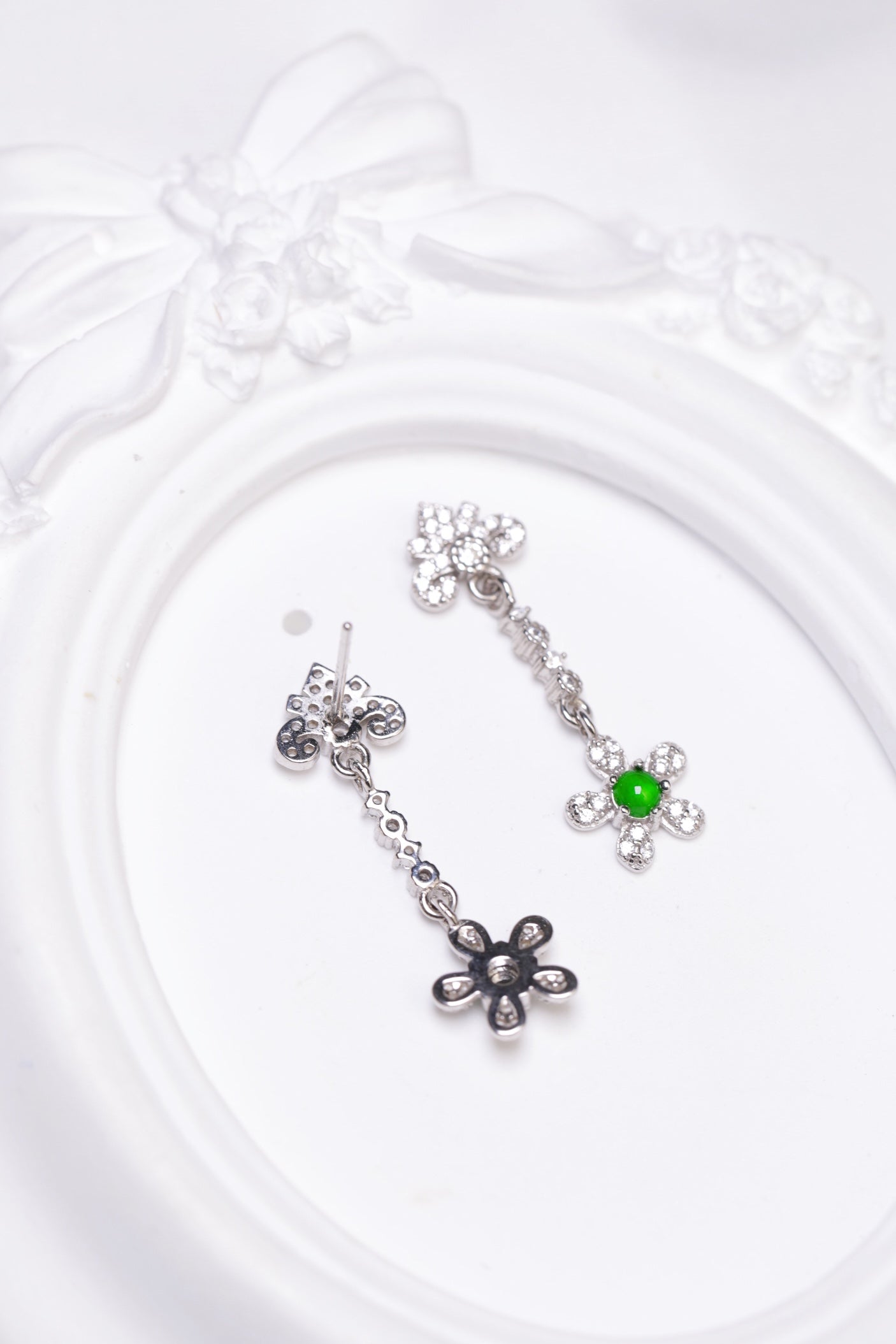 Flower Earrings S925 Silver Jade