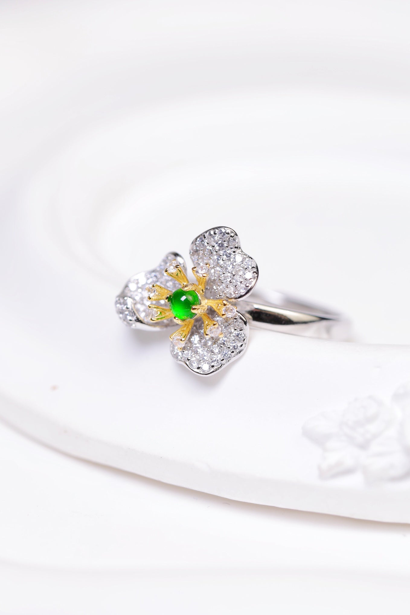 Flower Ring S925 Silver Jade