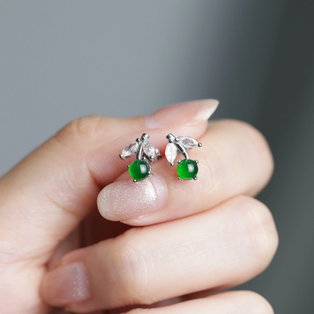 Cherry earrings S925 silver jade