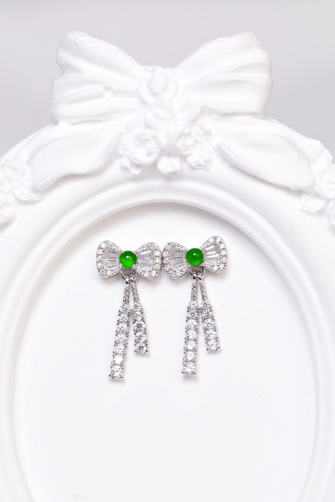 Bowknot Earrings S925 Silver Jade