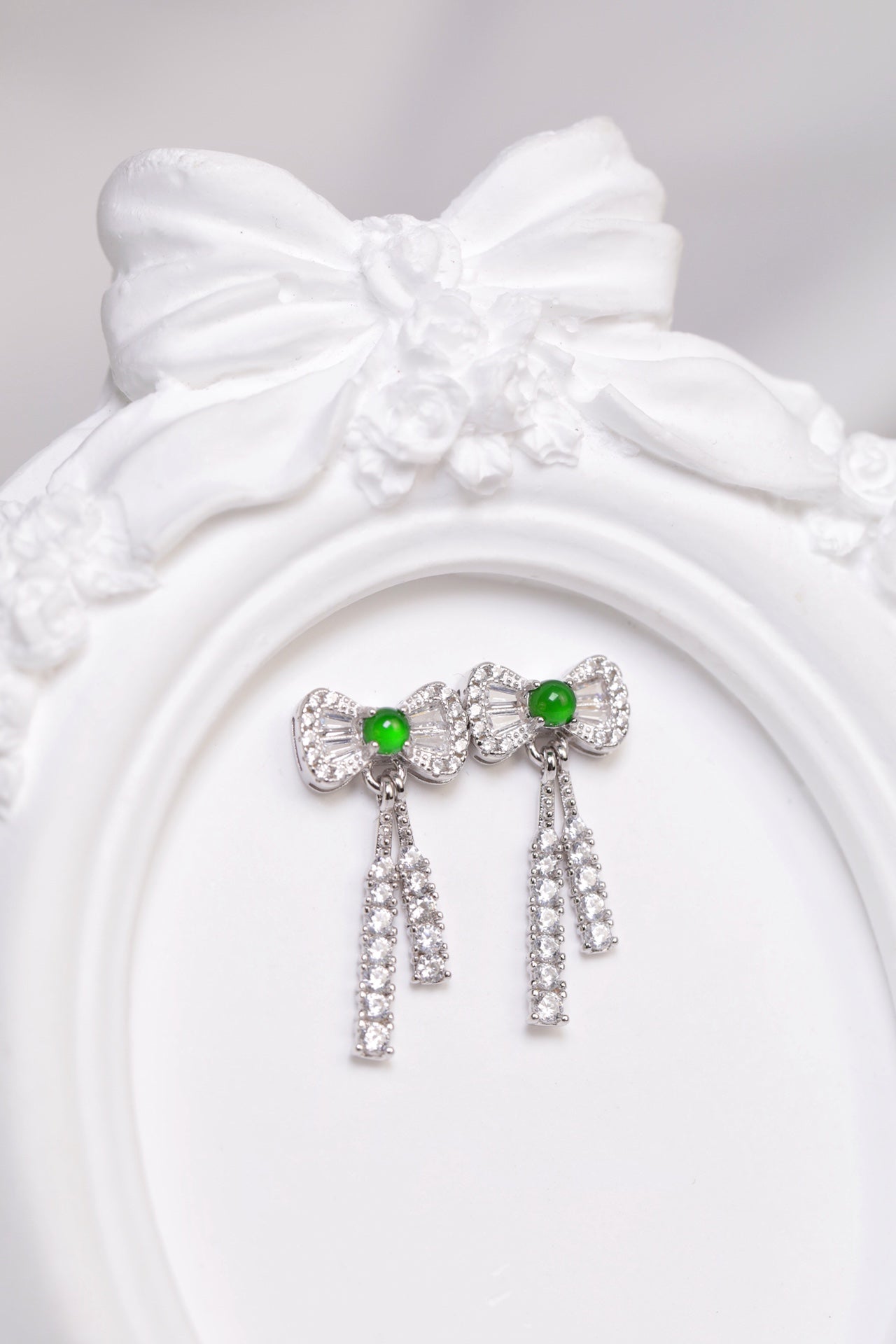 Bowknot Earrings S925 Silver Jade