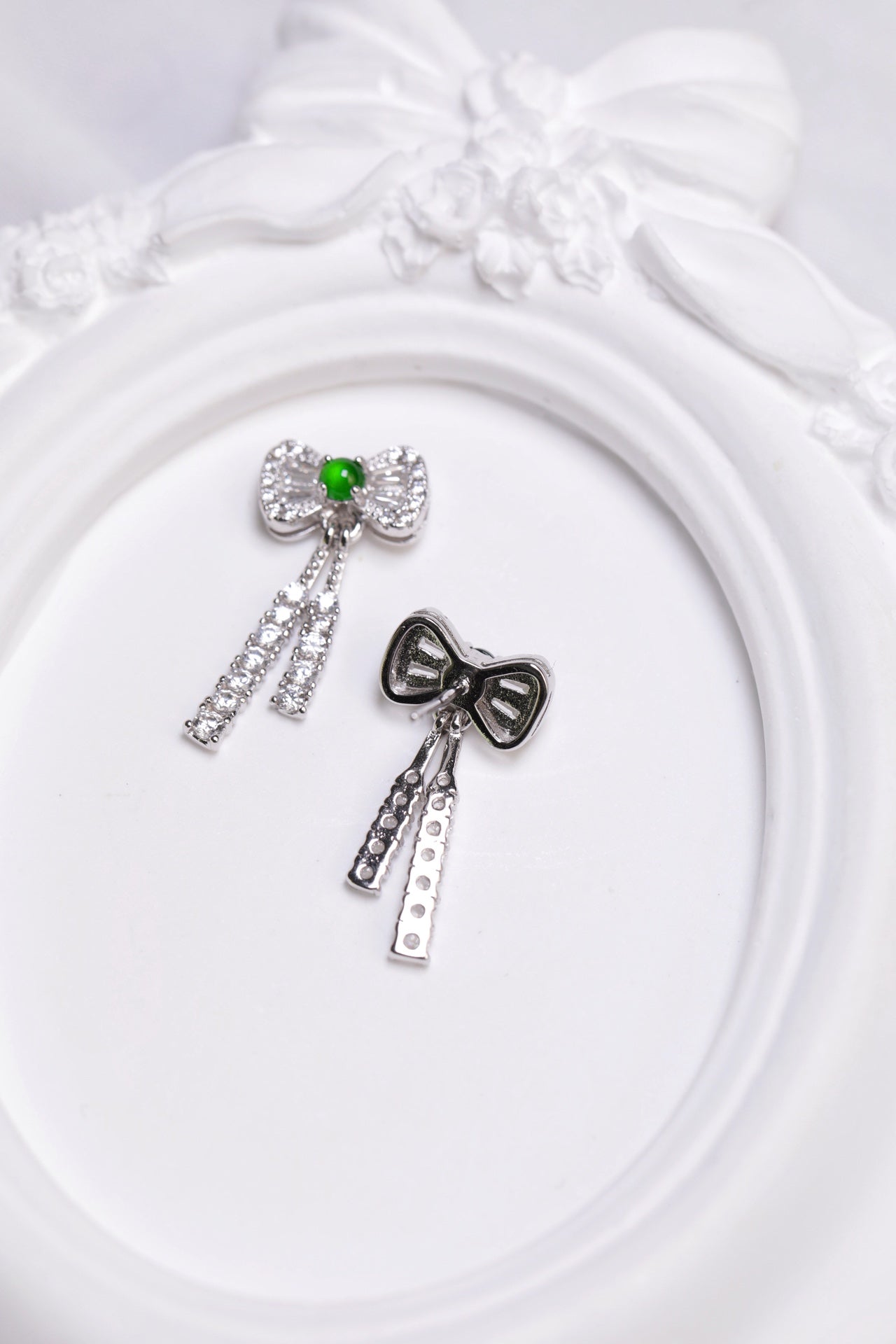 Bowknot Earrings S925 Silver Jade