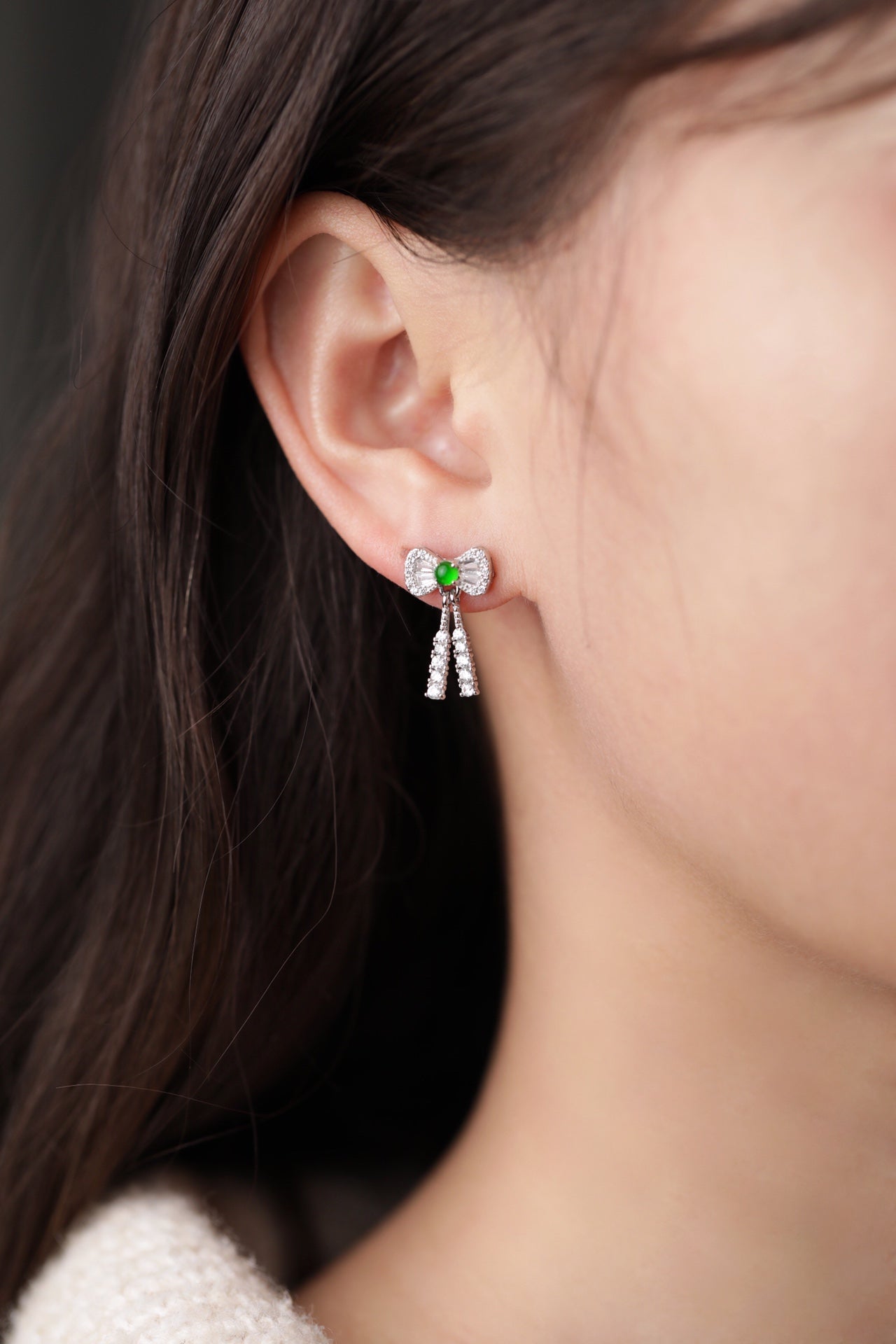 Bowknot Earrings S925 Silver Jade