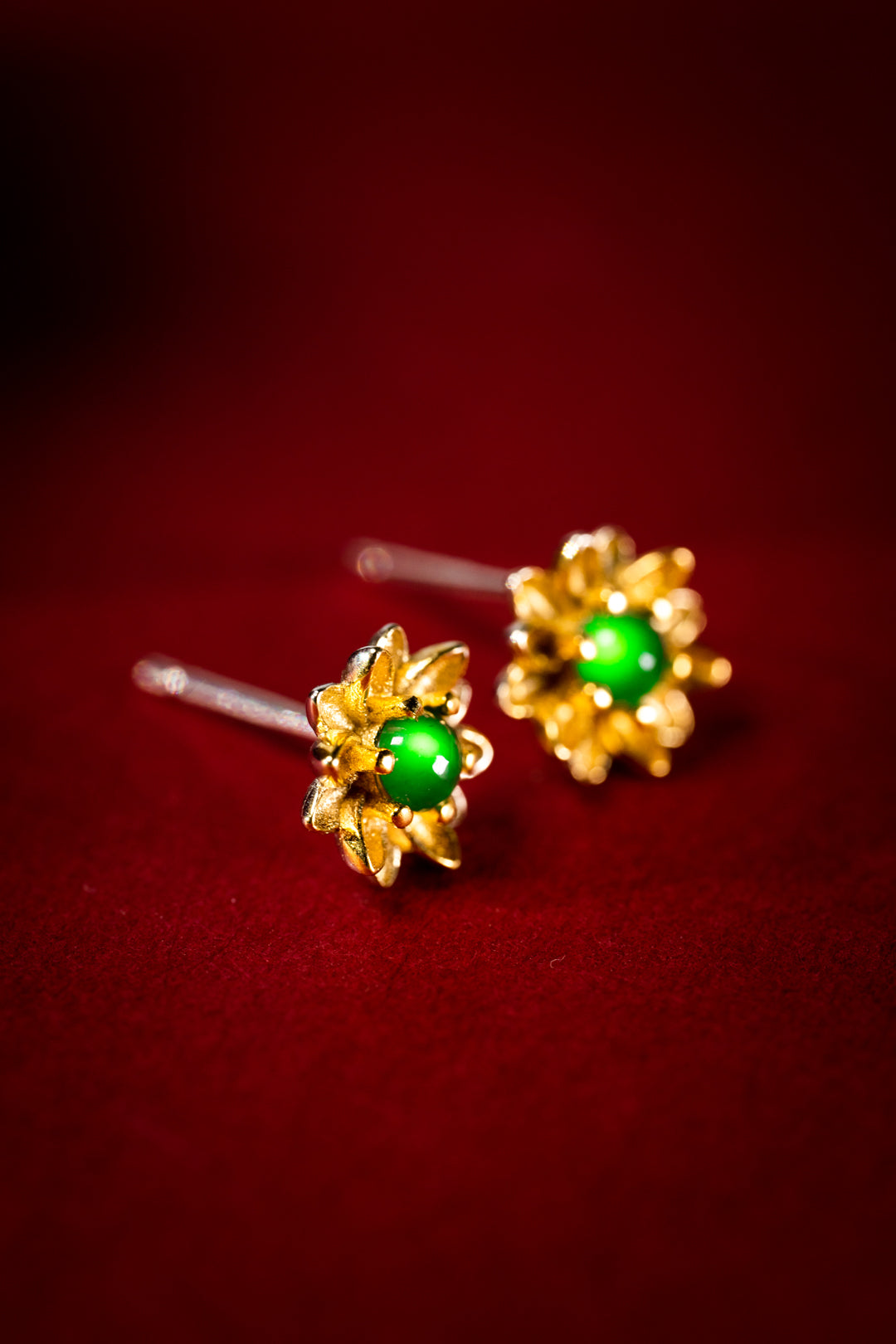 Gold Bloom Earrings S925 silver Jade