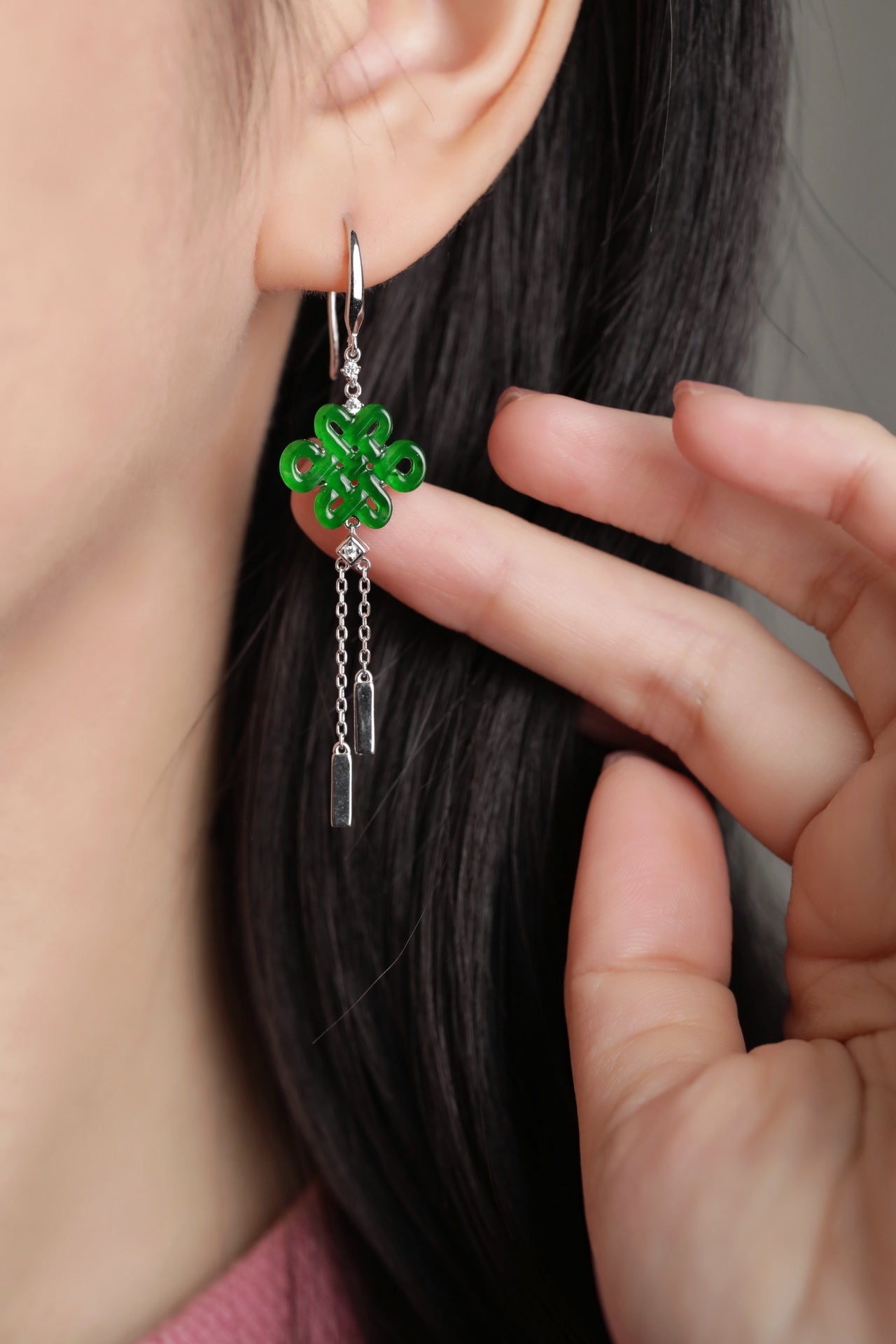 Chinese knot earrings S925 silver jade