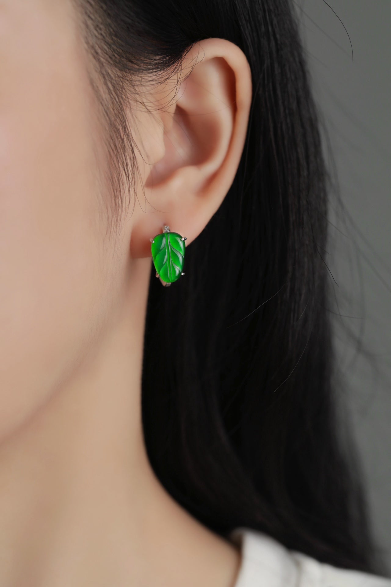 Leaf Earrings S925 Silver Jade