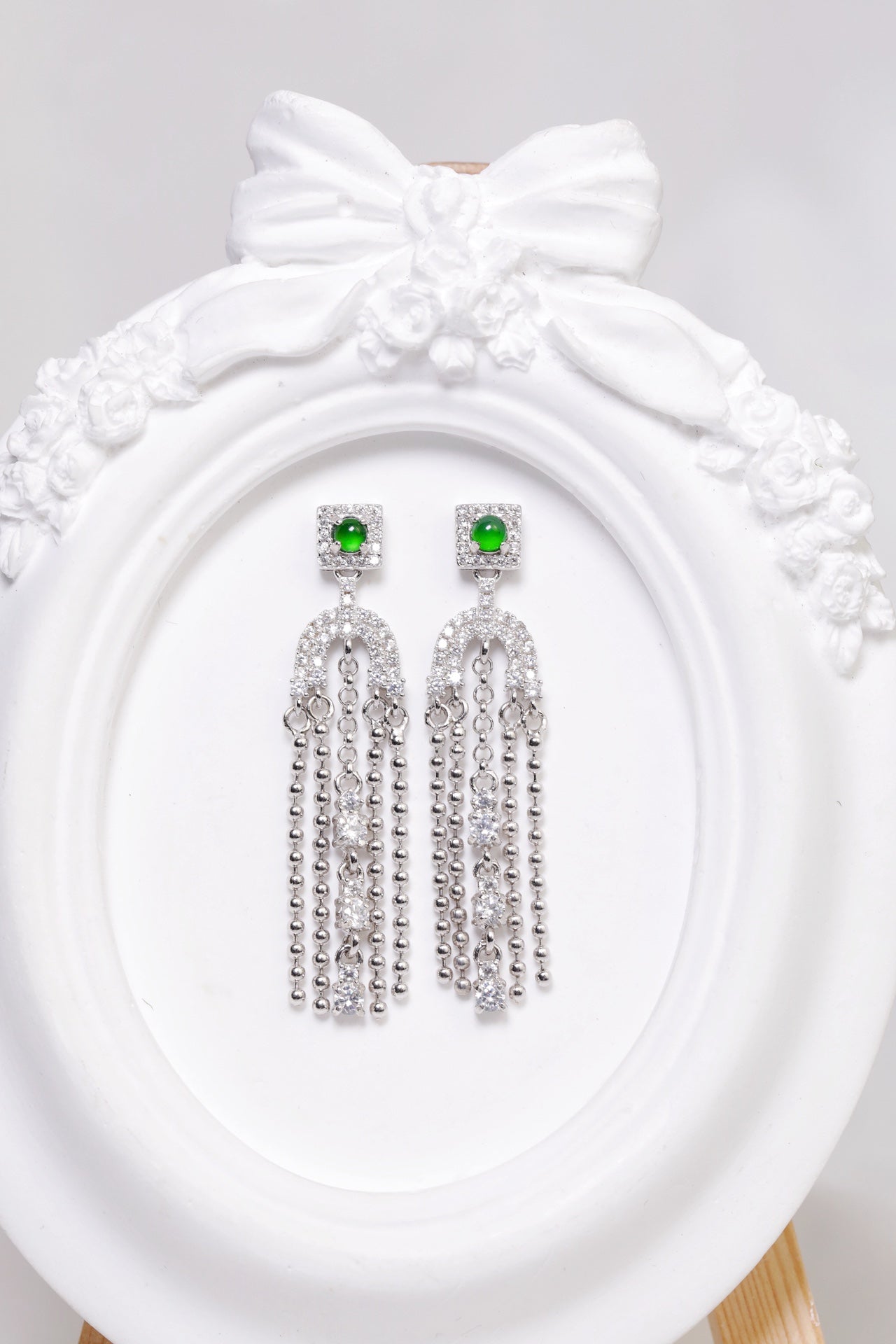 Temperament tassel earrings S925 silver jade