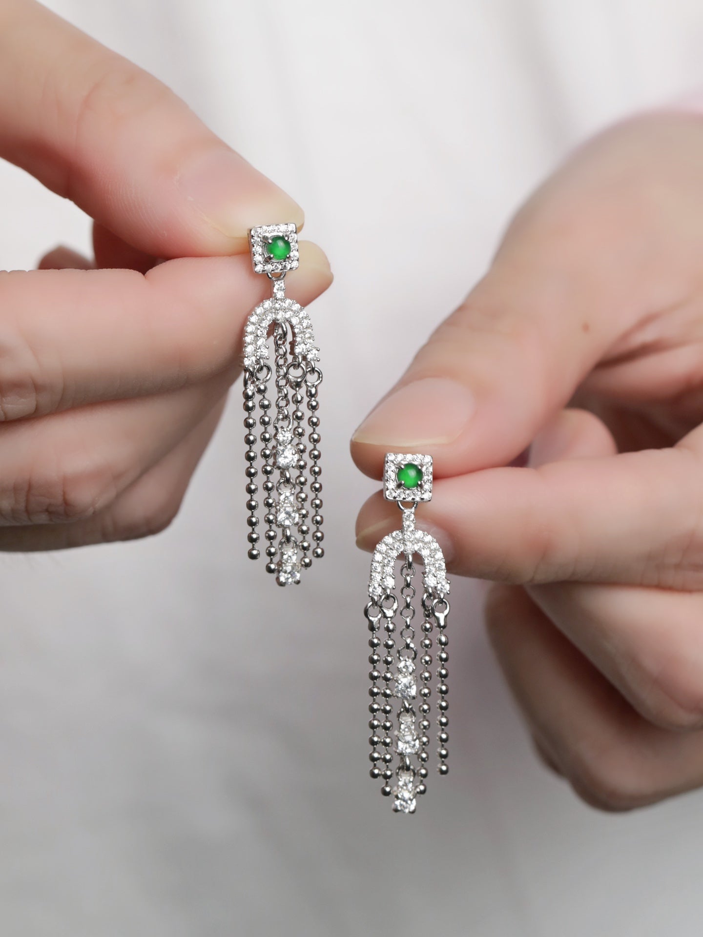 Temperament tassel earrings S925 silver jade