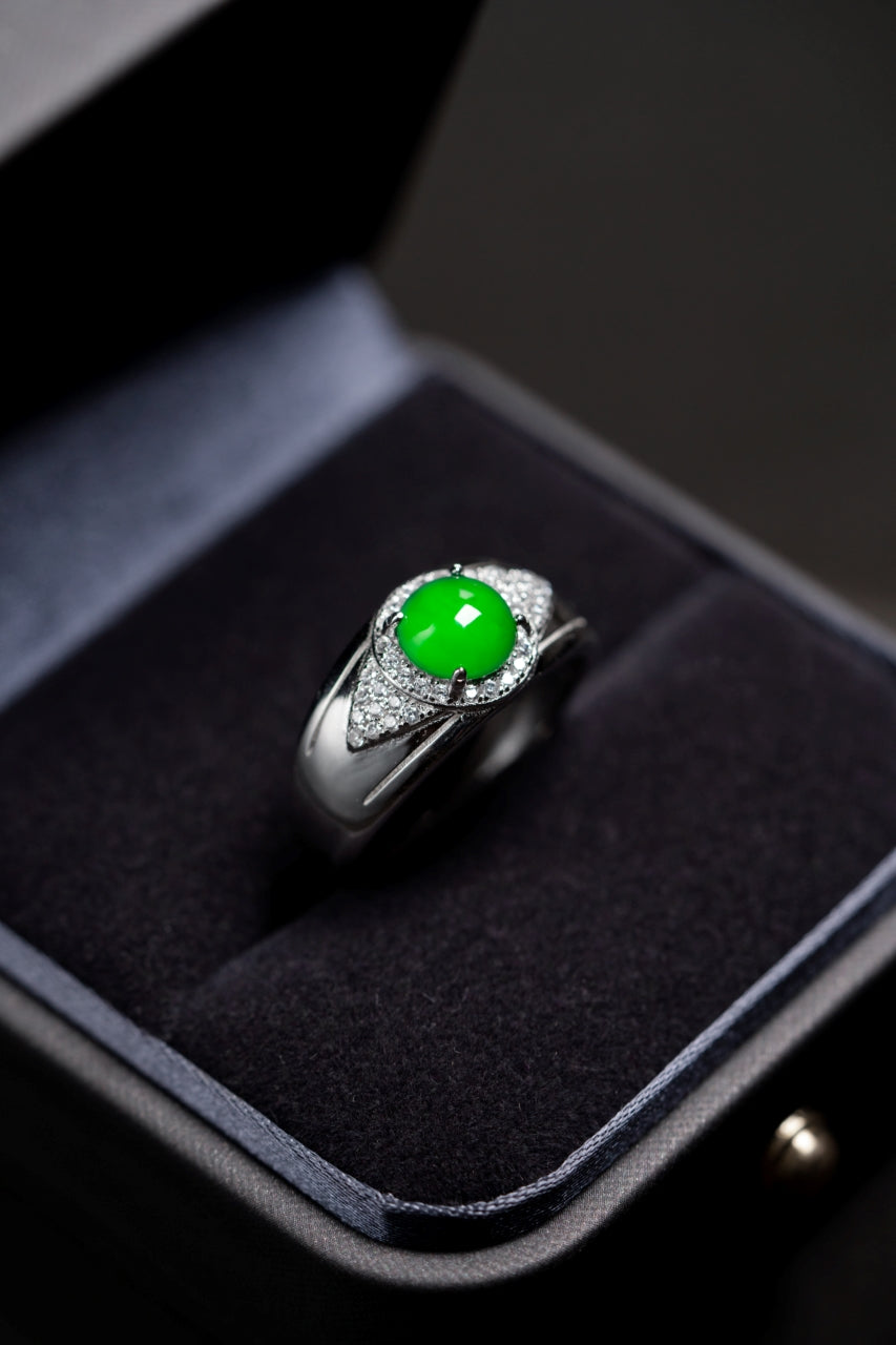 Egg-shaped men's ring S925 silver jade