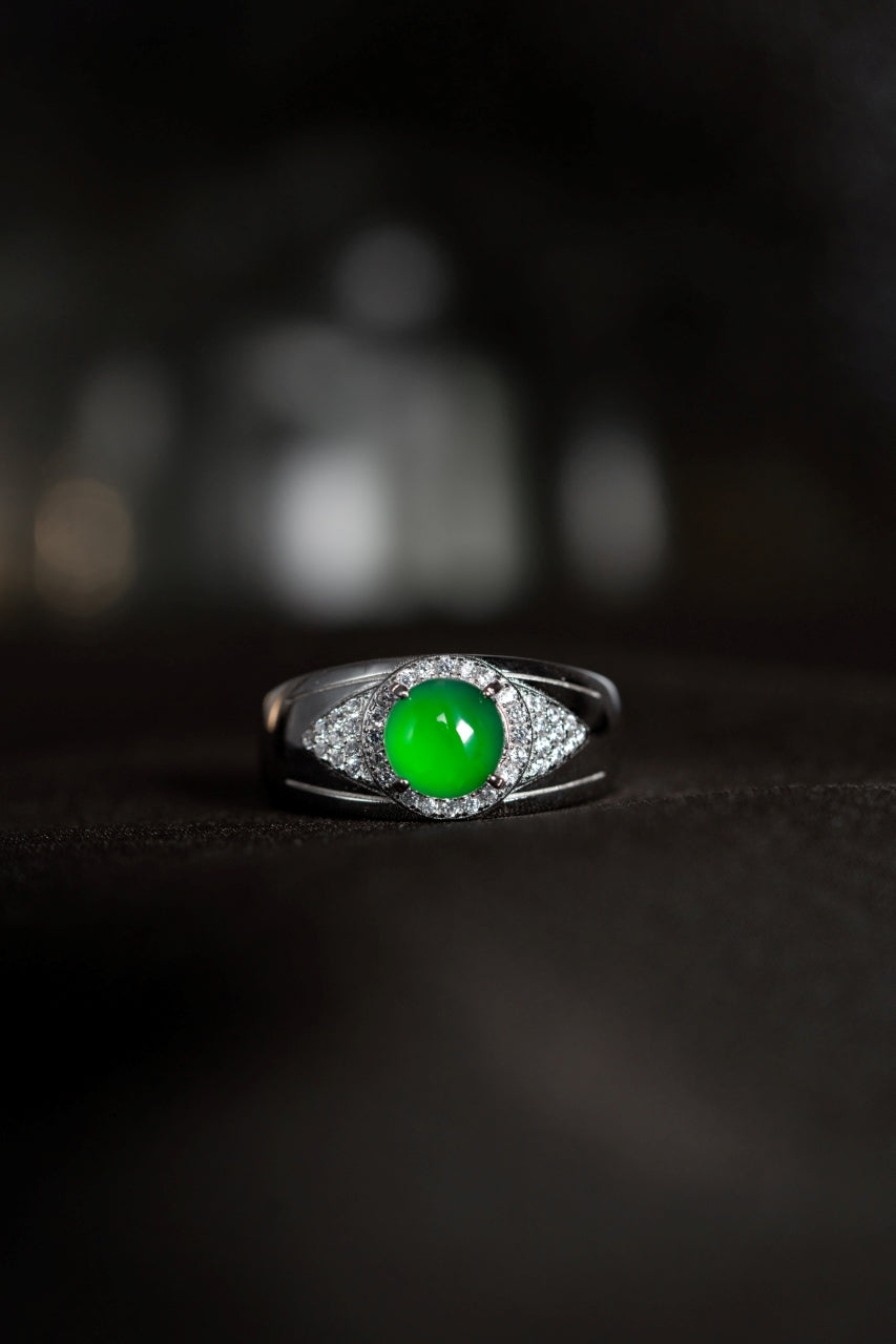 Egg-shaped men's ring S925 silver jade