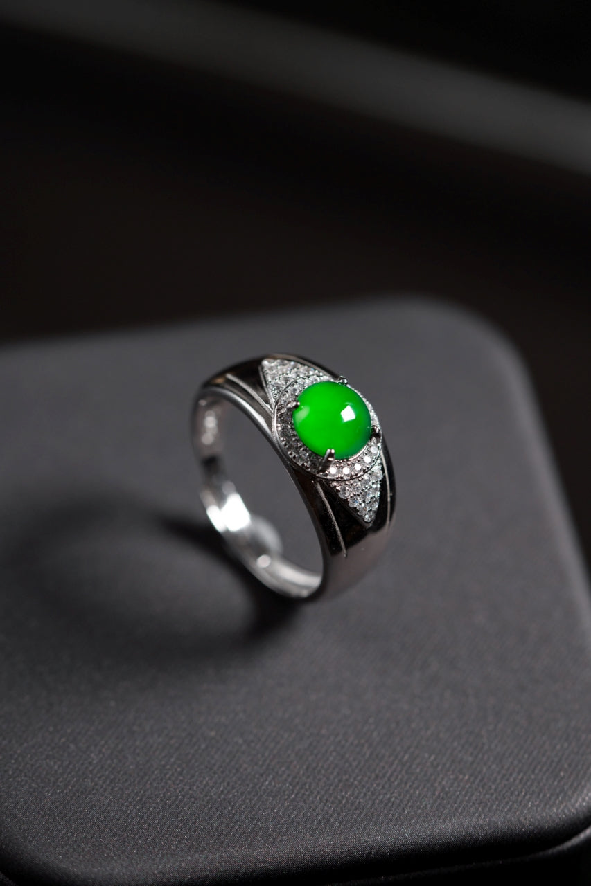 Egg-shaped men's ring S925 silver jade