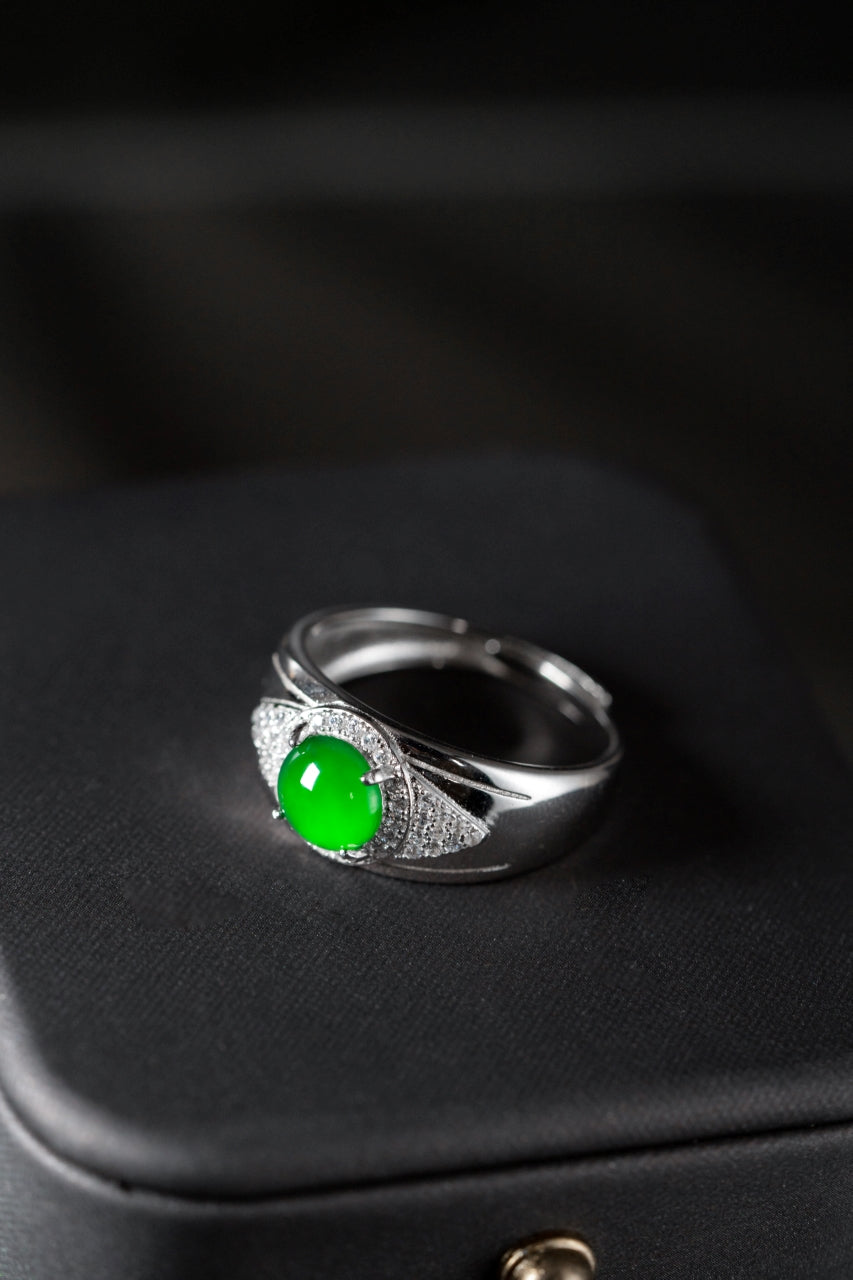 Egg-shaped men's ring S925 silver jade