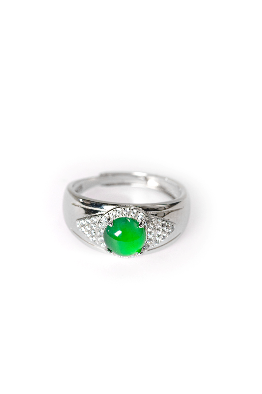 Egg-shaped men's ring S925 silver jade