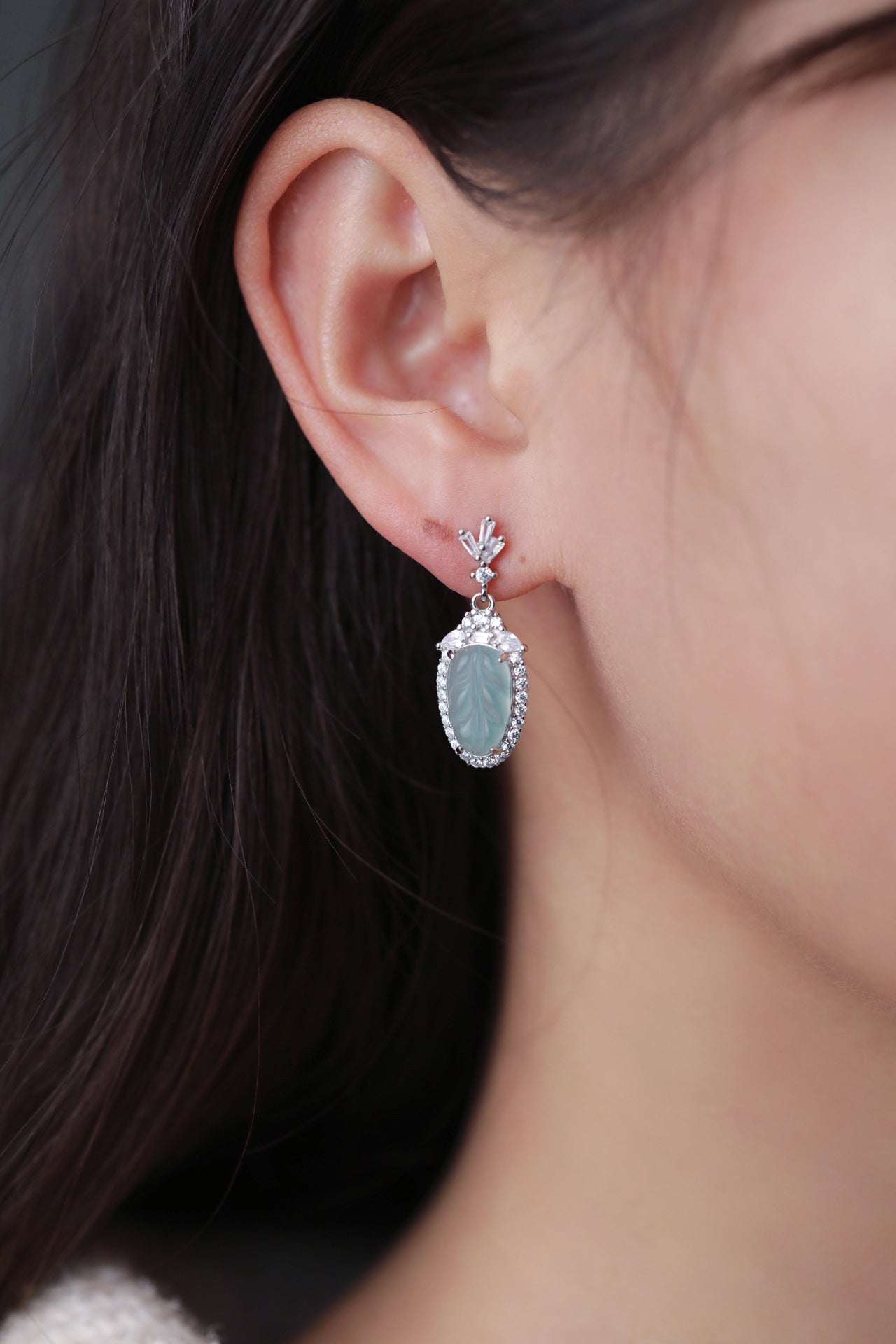 Leaf Earrings S925 Silver Jade