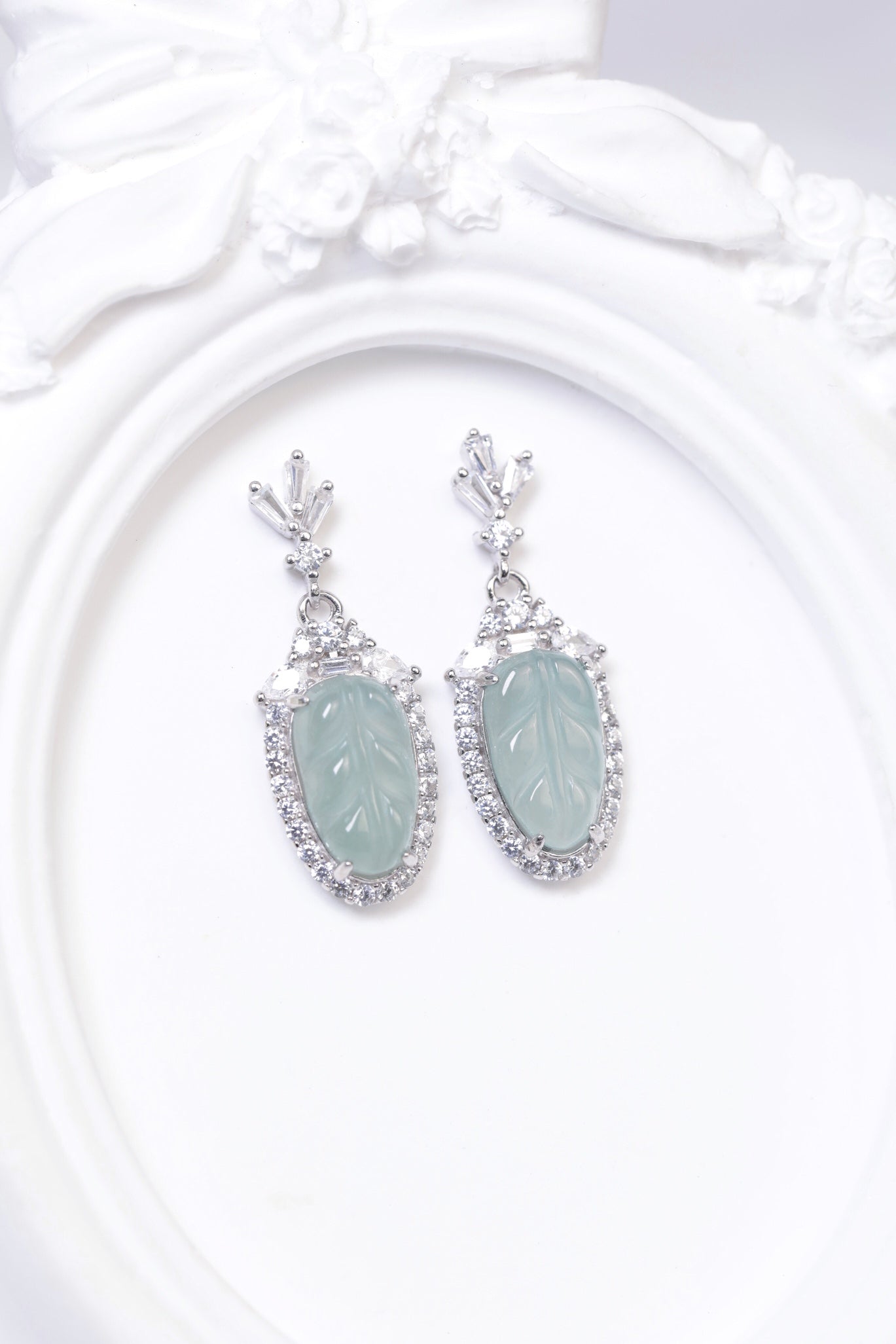 Leaf Earrings S925 Silver Jade