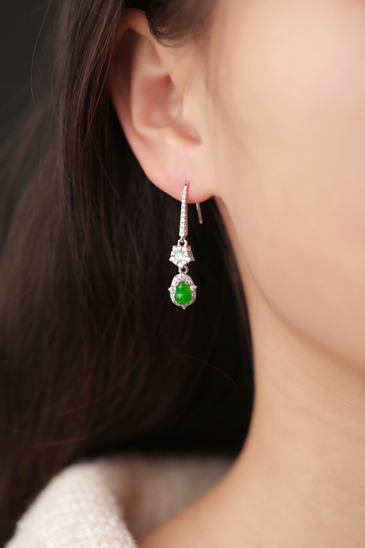 Gourd Earrings S925 Silver Jade