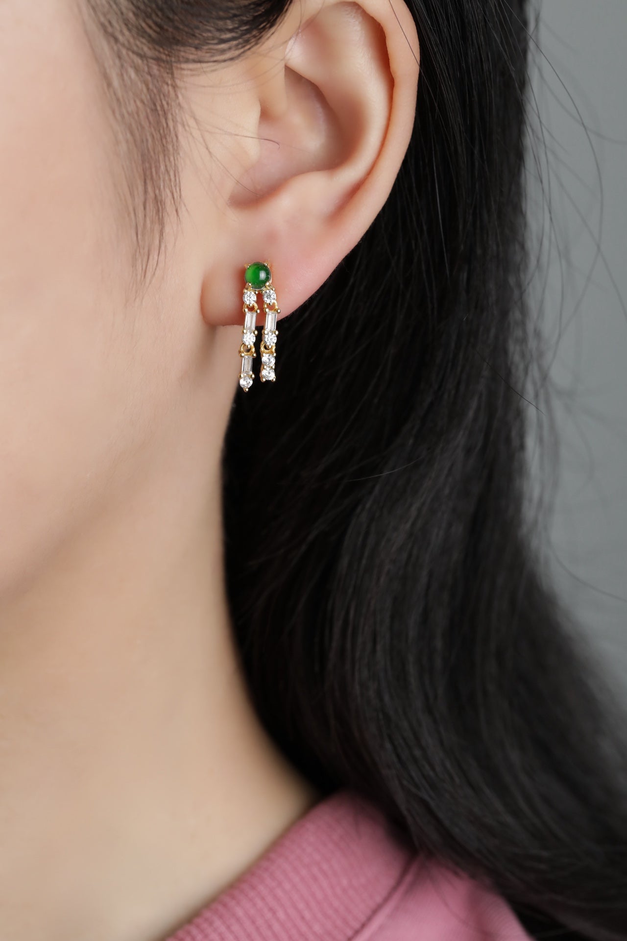 Egg-shaped tassel earrings S925 silver jade