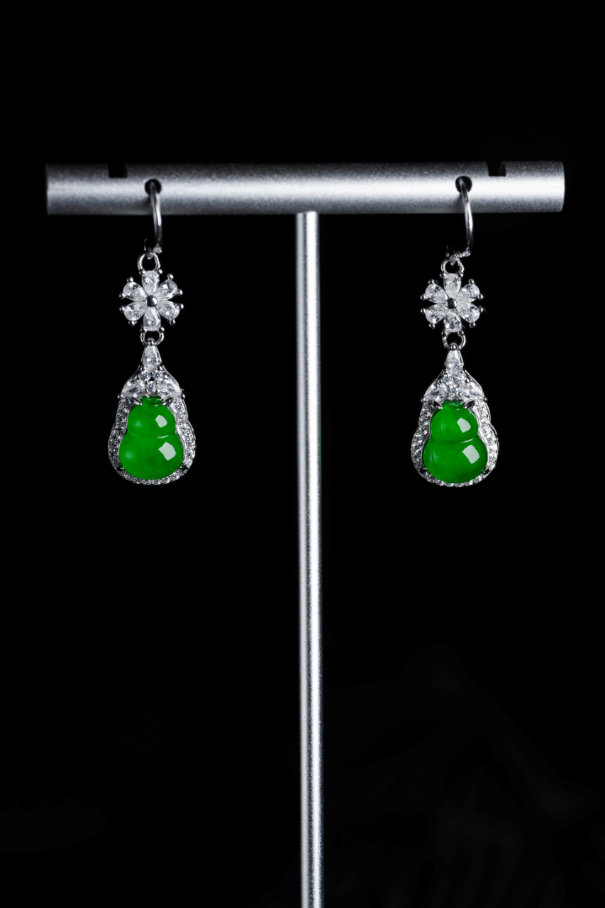 Gourd Earrings S925 Silver Jade