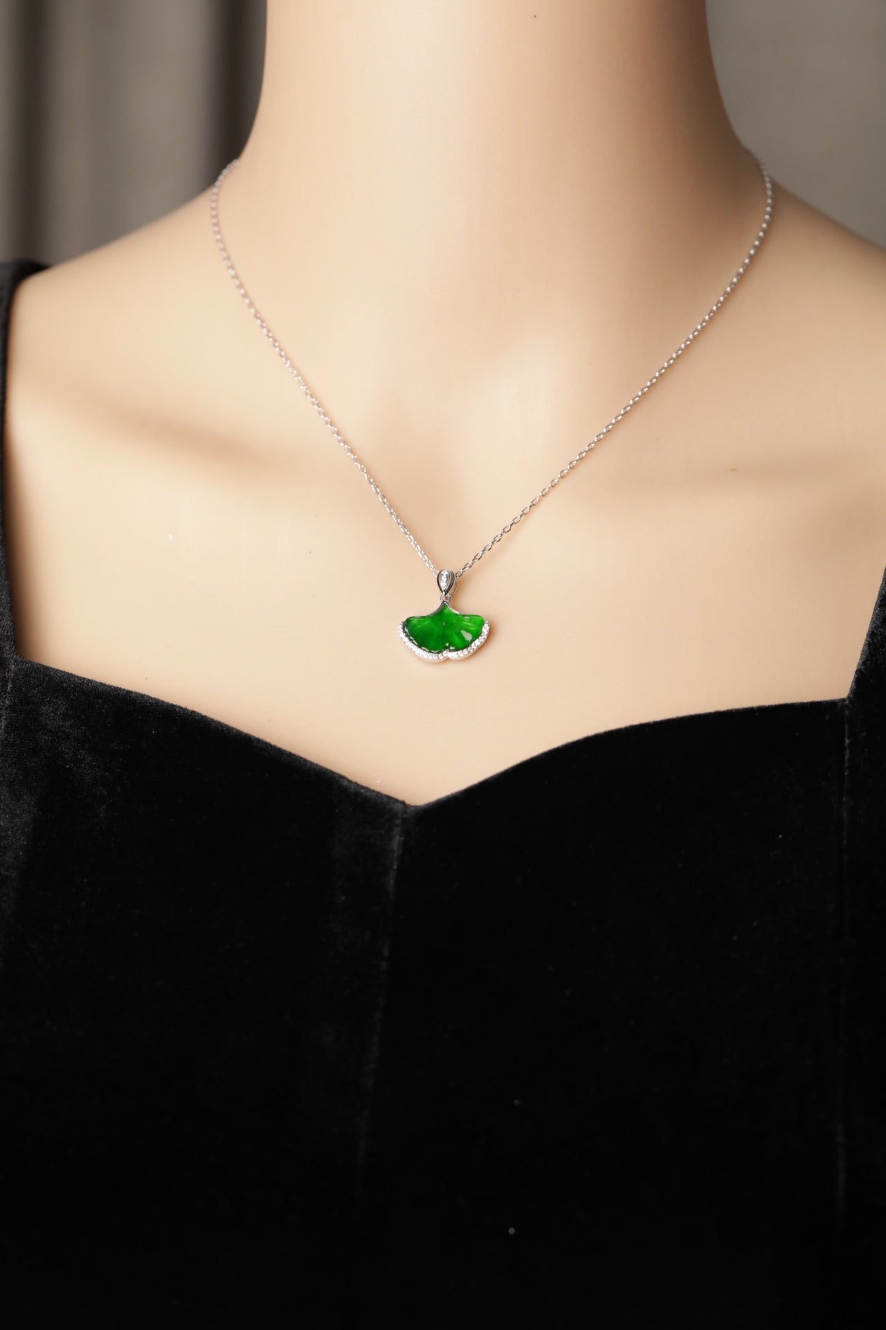 Apricot Leaf Necklace S925 Silver Jade