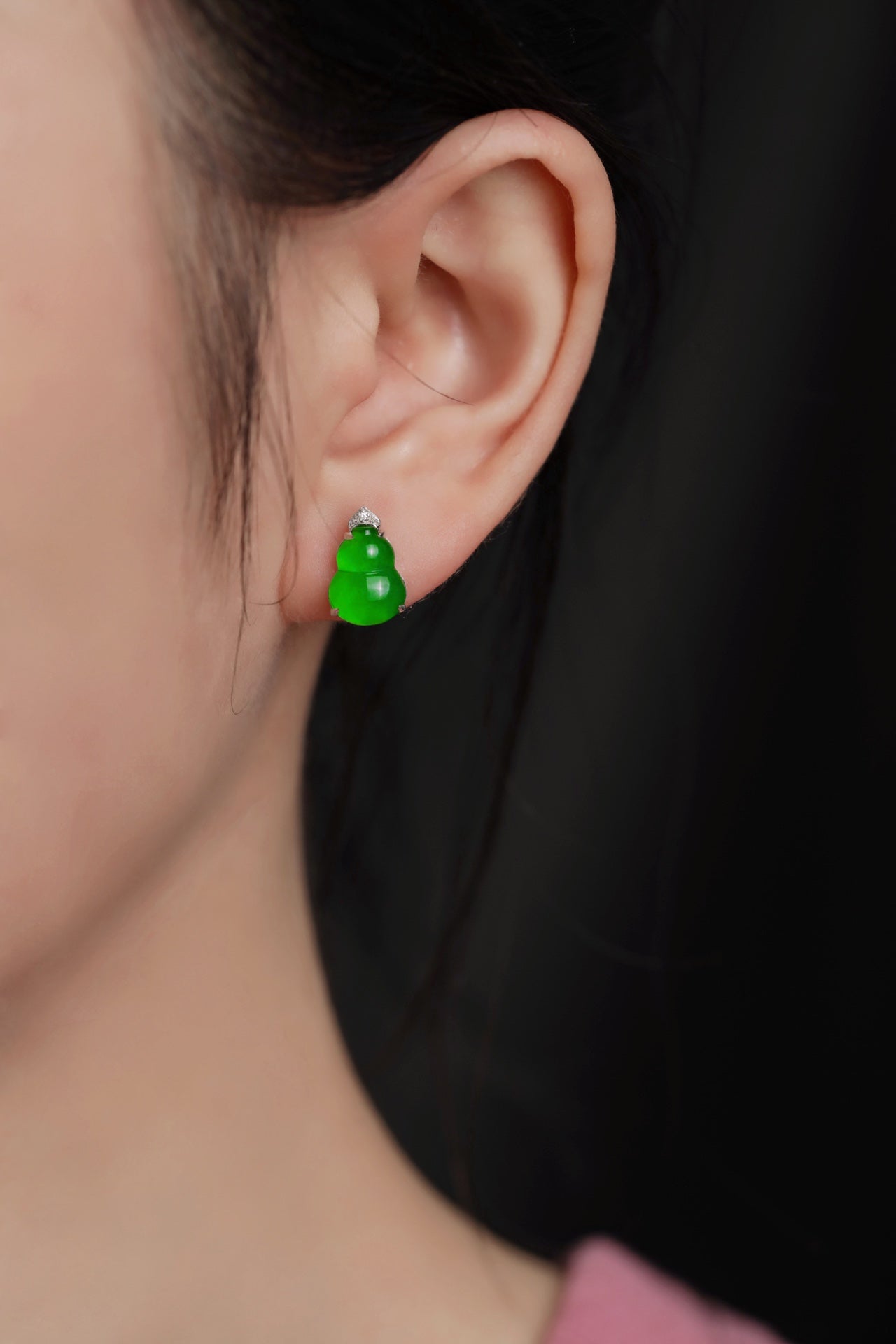 18K South African diamonds gourd earrings jadeite