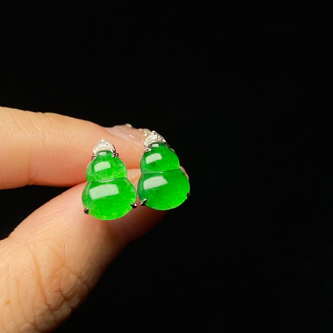 18K South African diamonds gourd earrings jadeite