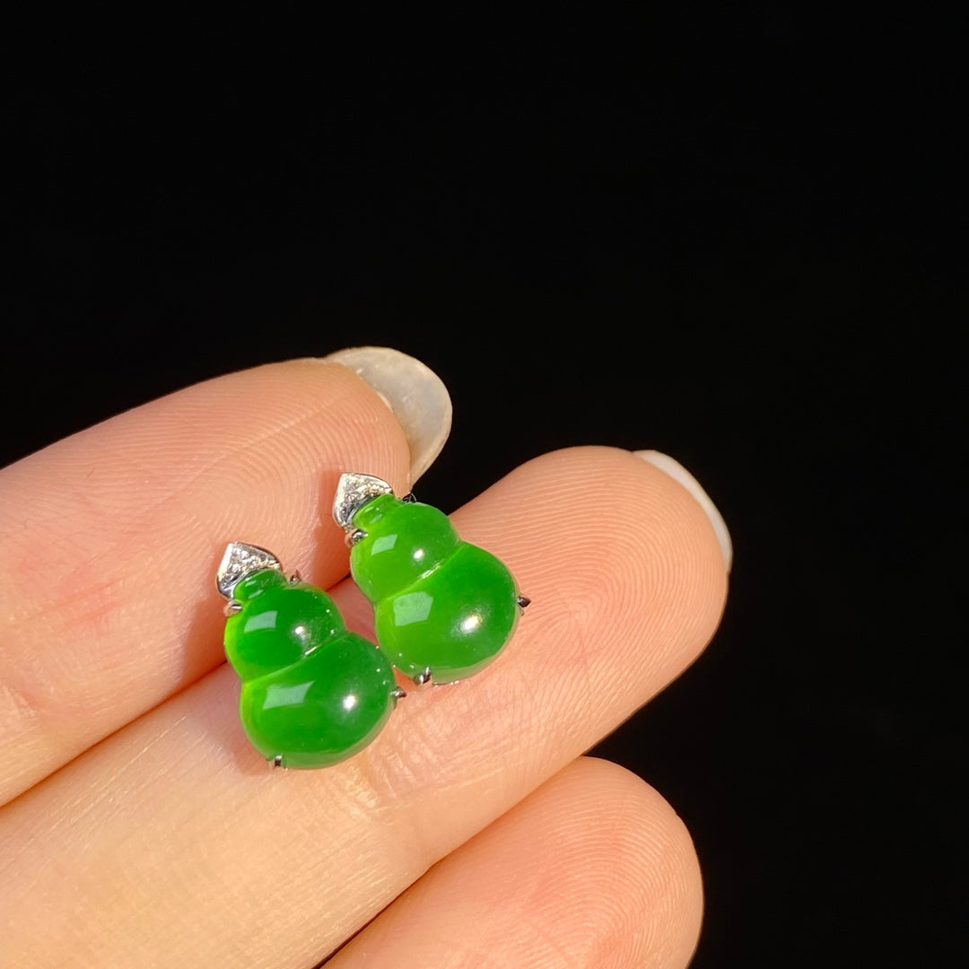 18K South African diamonds gourd earrings jadeite