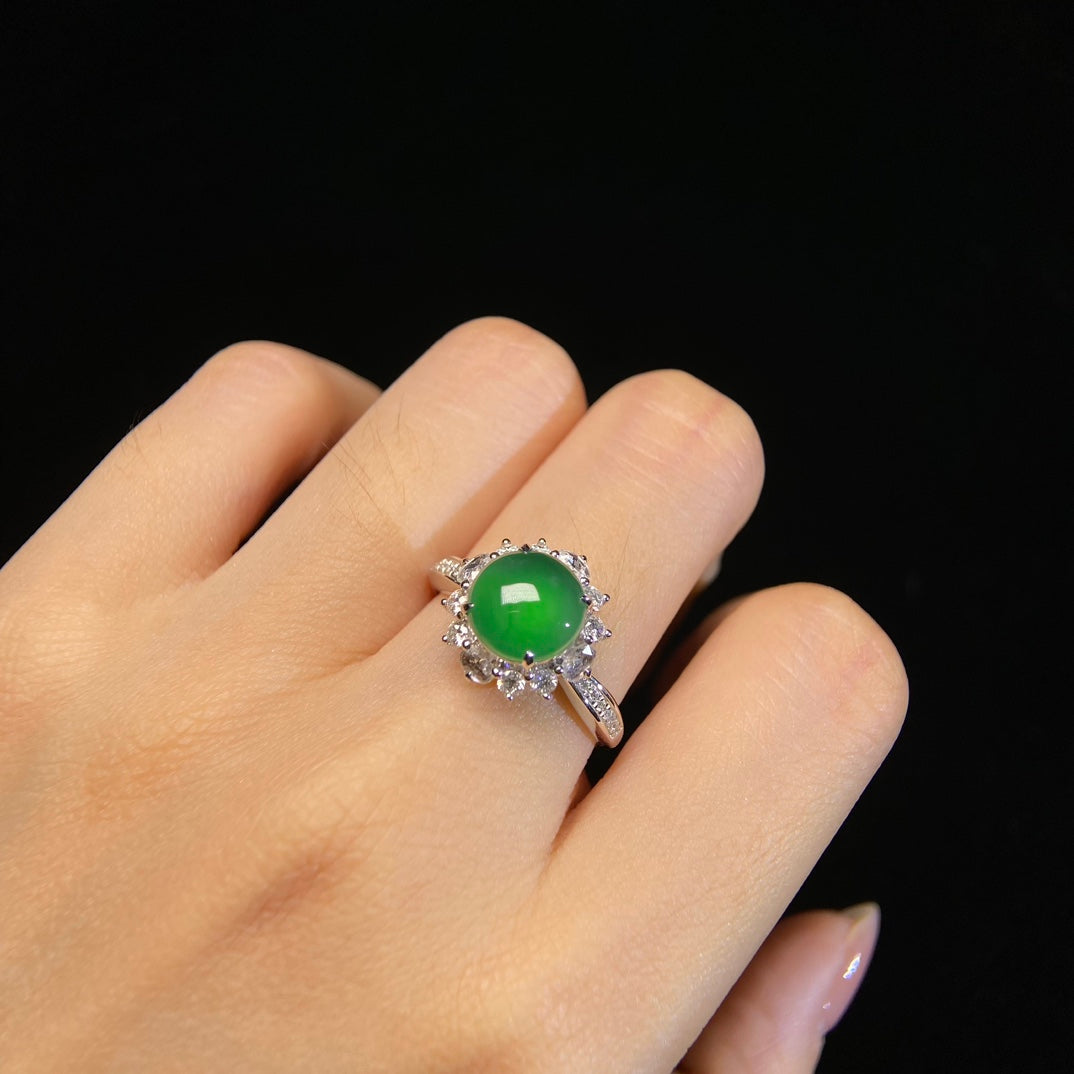 18K Diamond-Set Jade Halo Ring