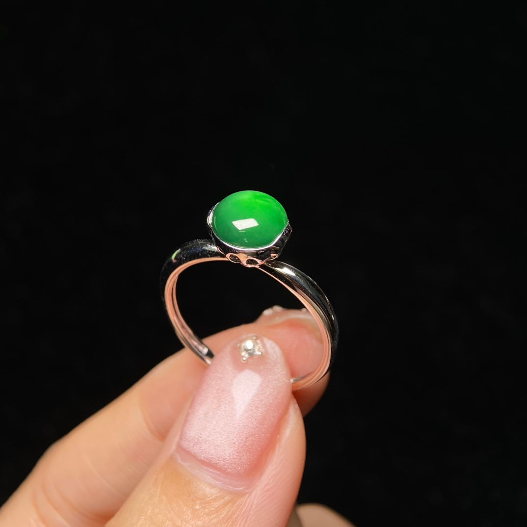 18K South African Diamond Cabochon Ring Jade