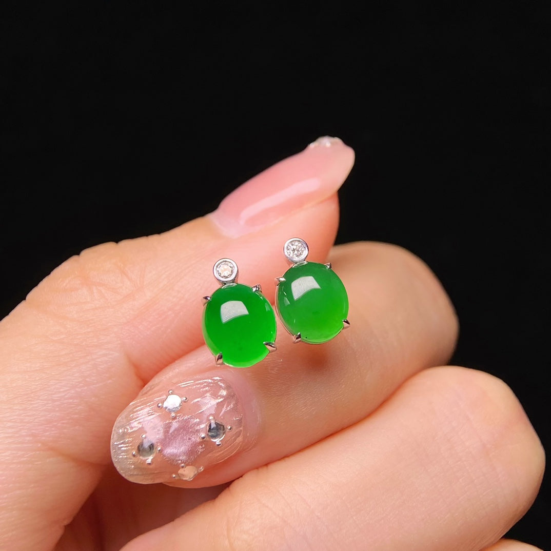 18K Jade Halo Stud Earrings