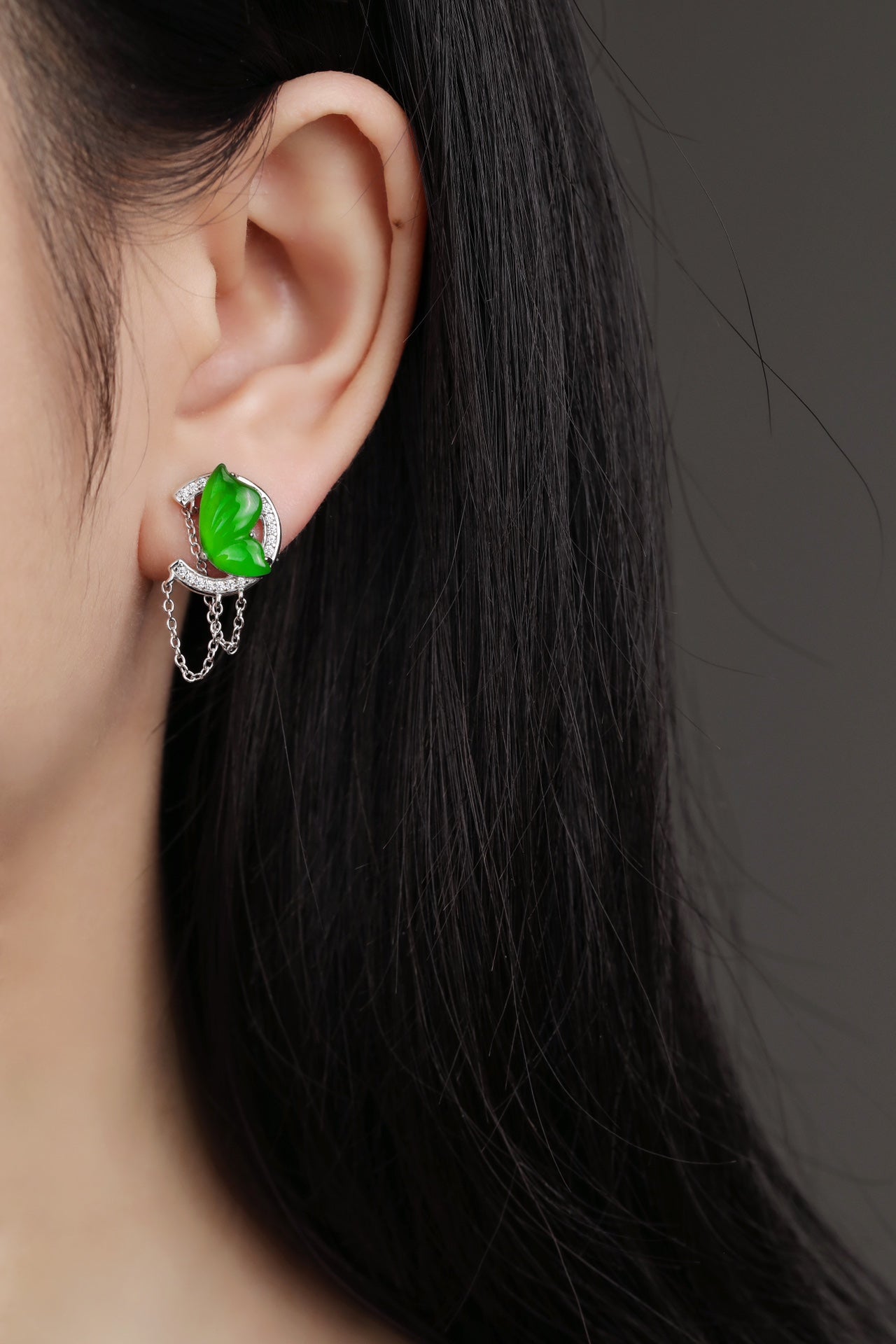 Dancing Butterfly Earrings S925 Silver Jade