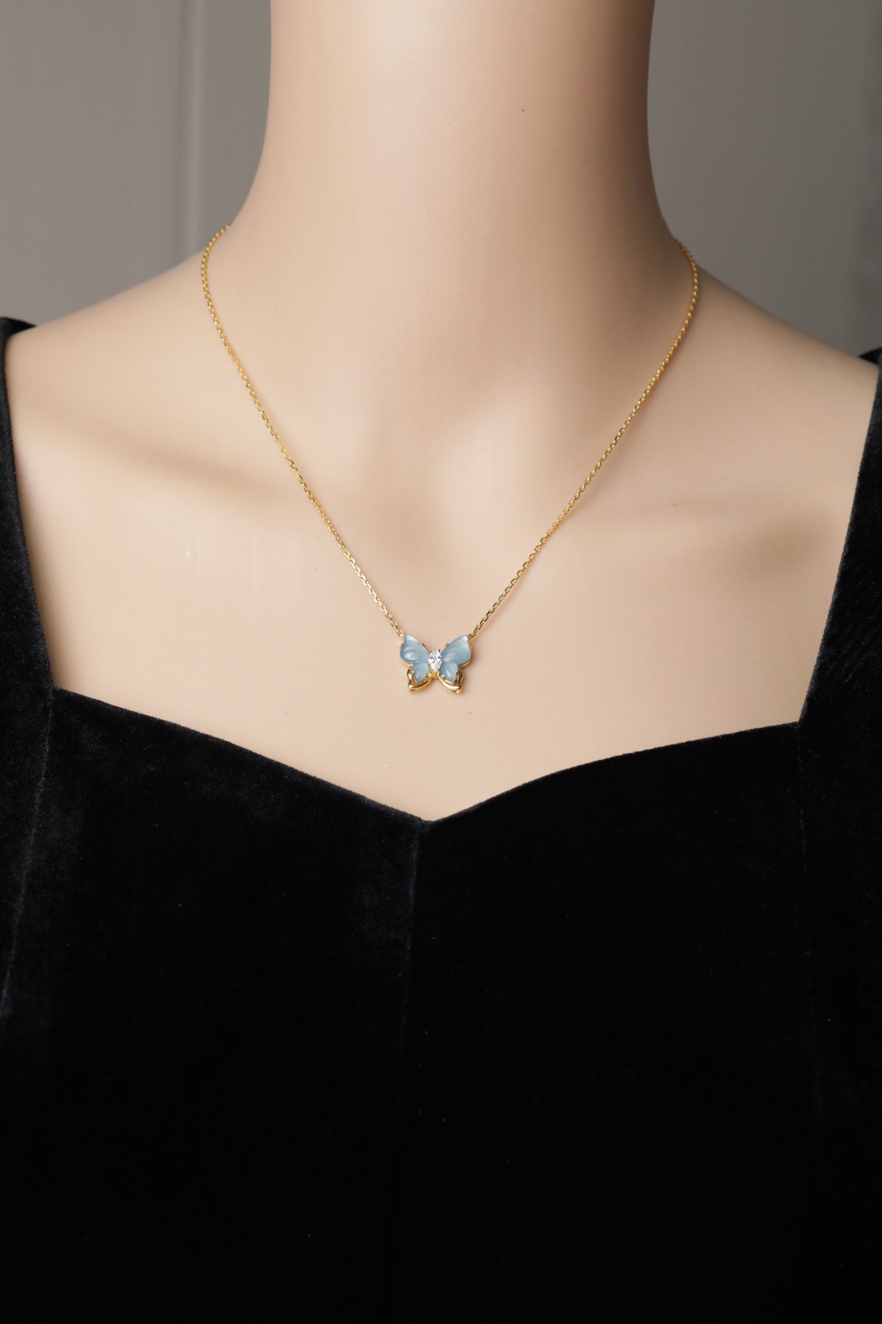 Gold-Plated Ice Jade Butterfly Necklace