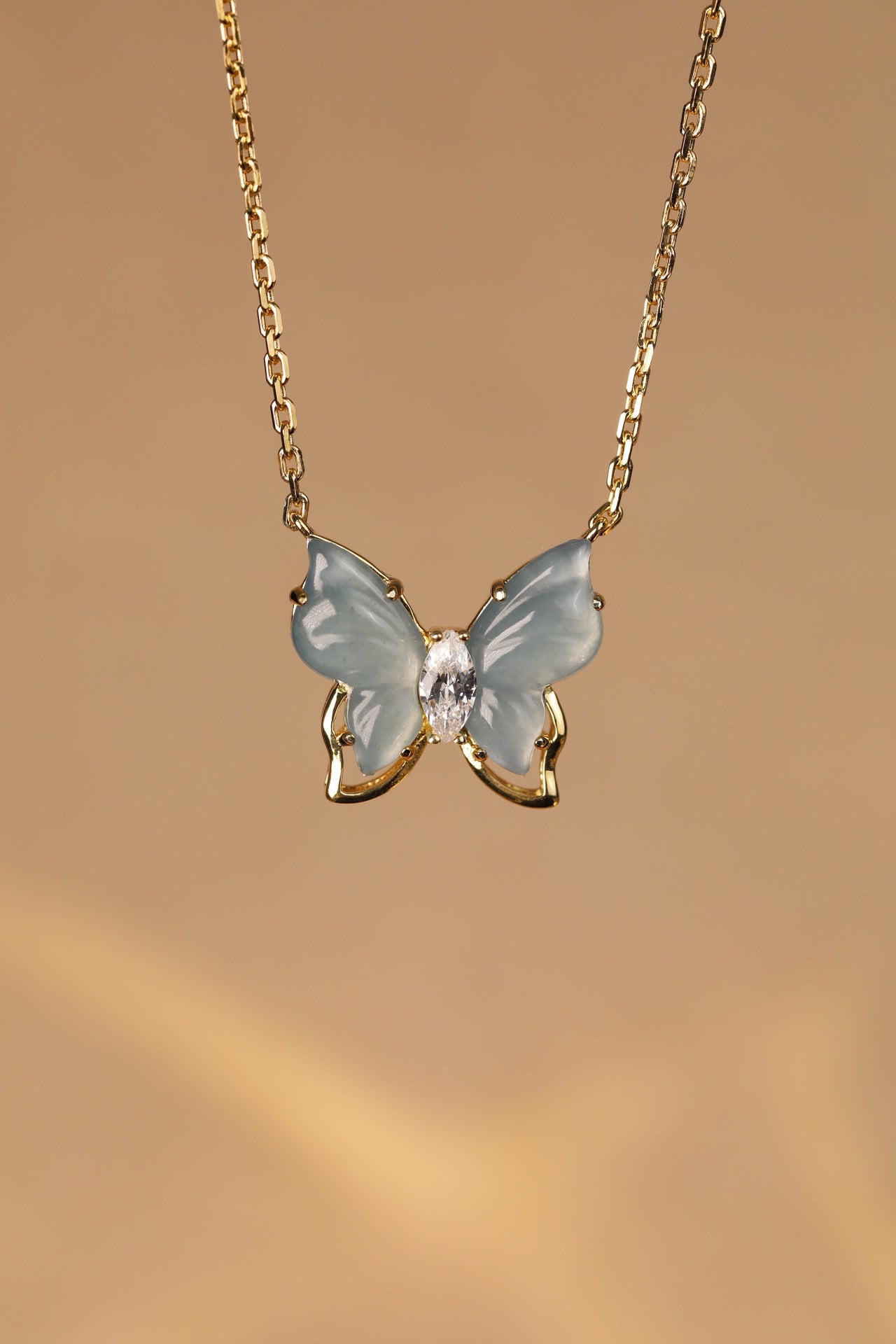 Gold-Plated Ice Jade Butterfly Necklace