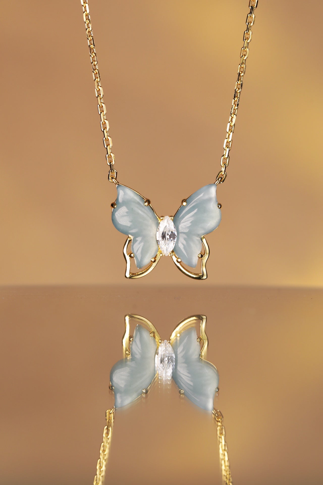 Gold-Plated Ice Jade Butterfly Necklace