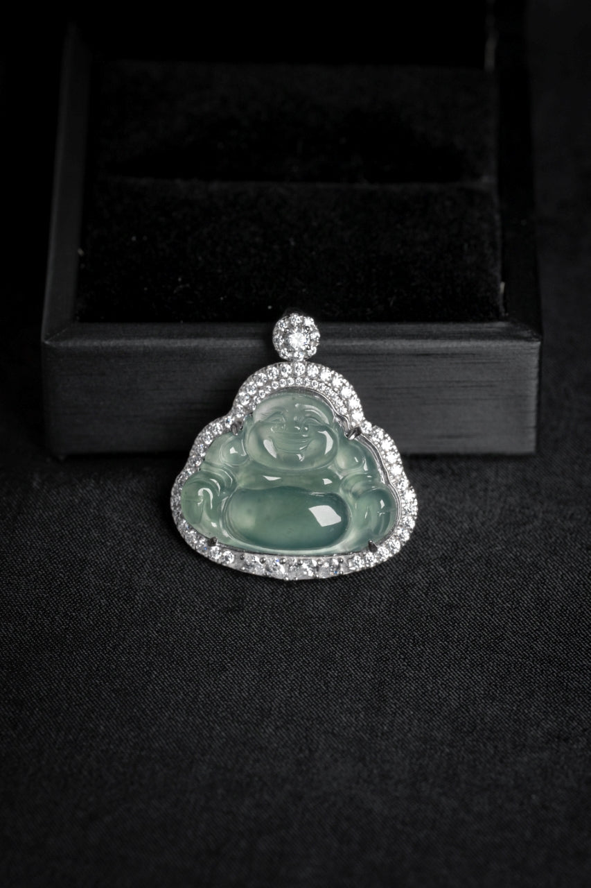 925 Silver Natural Jade Buddha Pendant