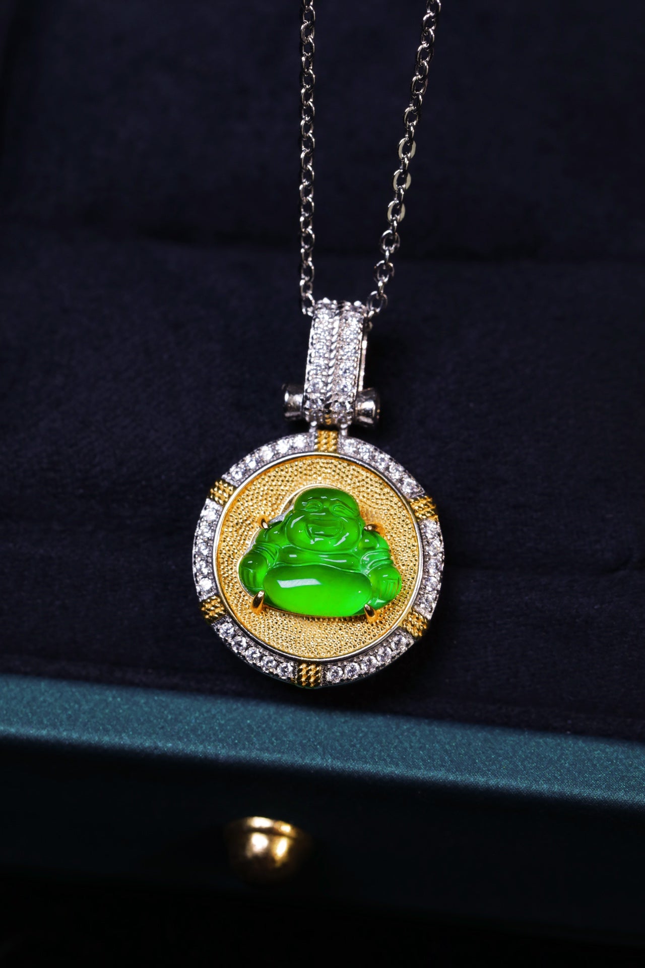 925 silver natural jadeite round Buddha pendant