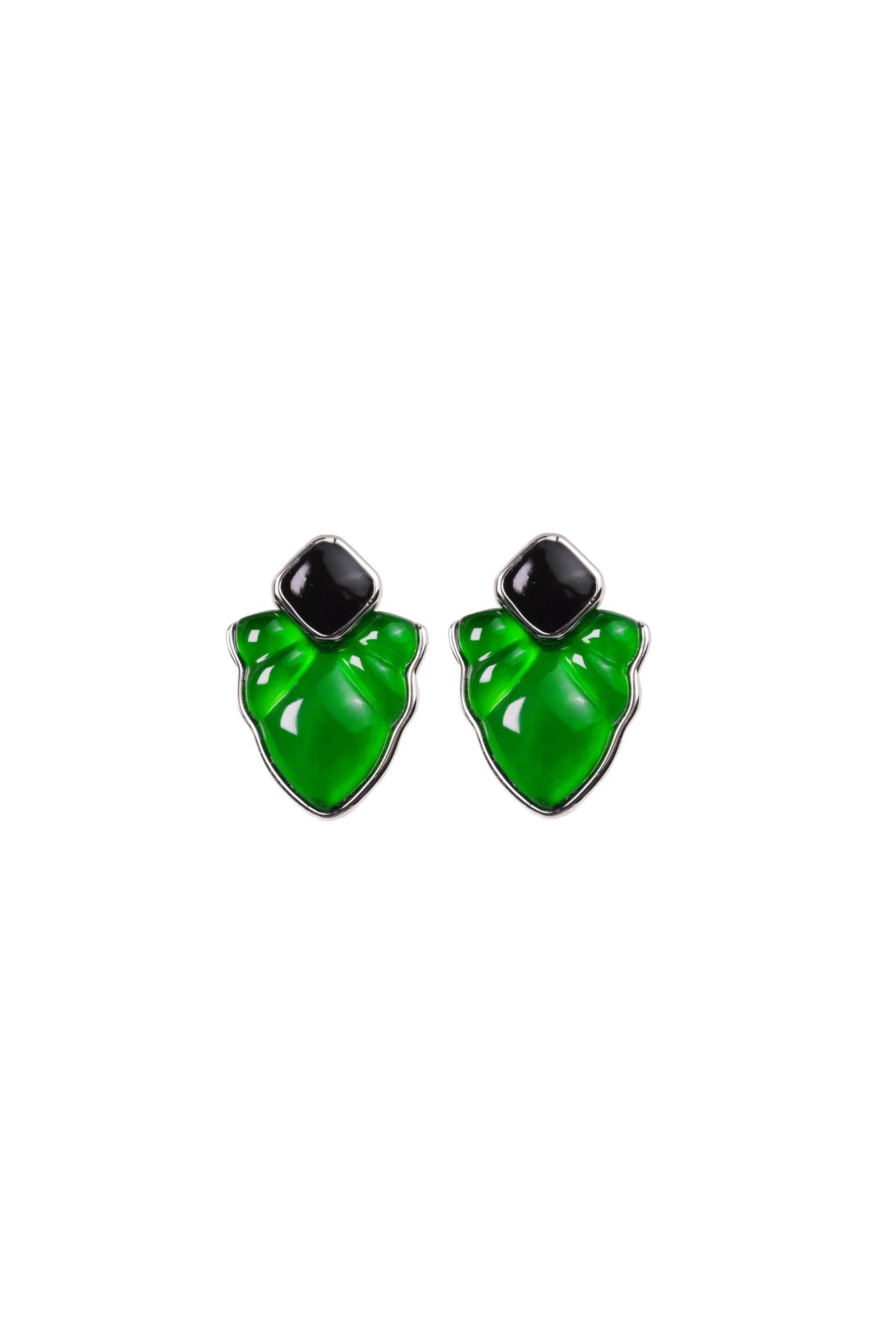 Obsidian Lotus Leaf Jade Stud Earrings