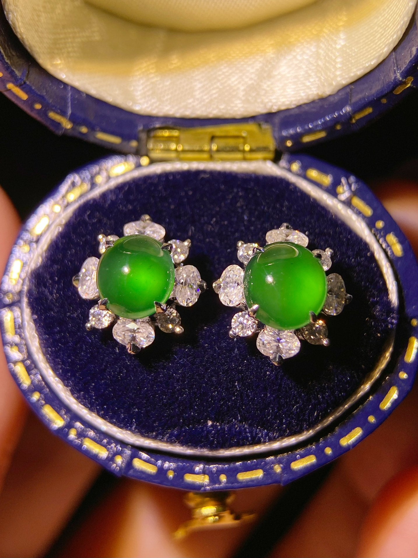 18K Diamond-Set Jade Halo Stud Earrings