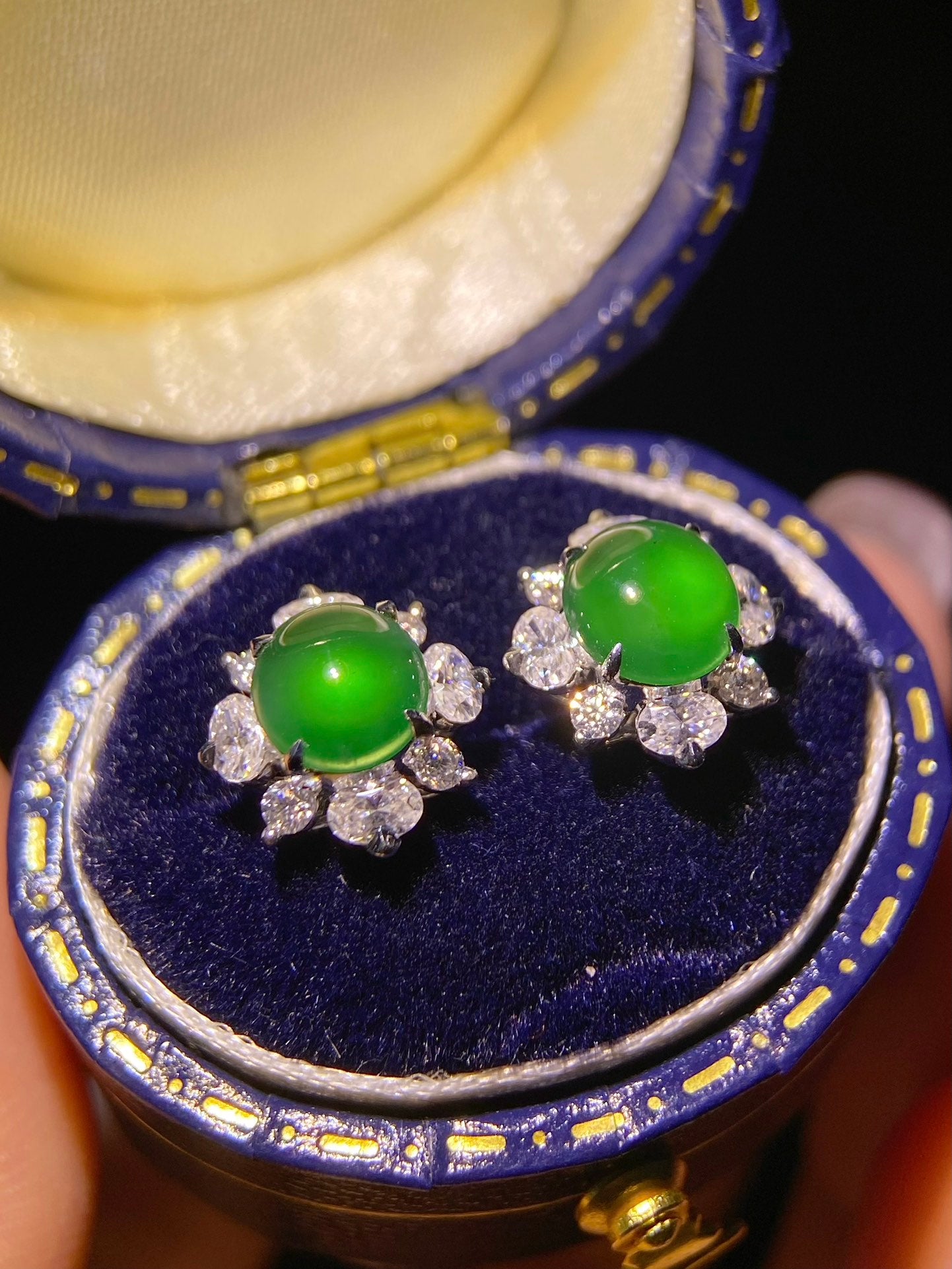 18K Diamond-Set Jade Halo Stud Earrings