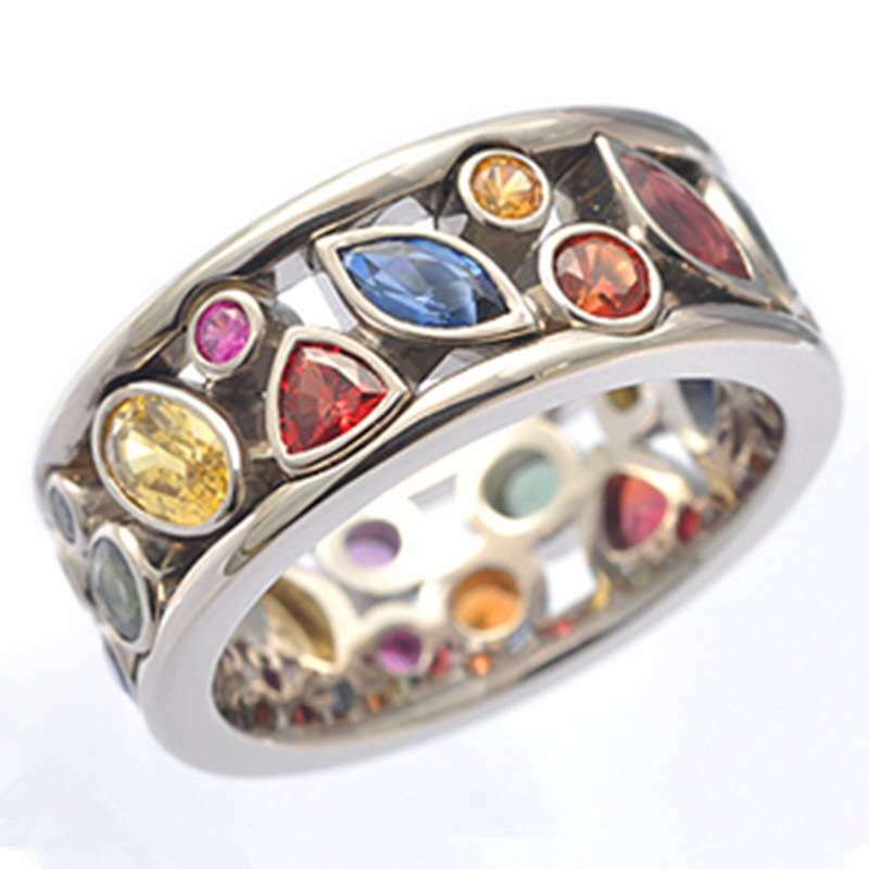 Fashion Geometric Cutout Ring with Rhinestones - Available in Multiple Colors, Sizes 6-10