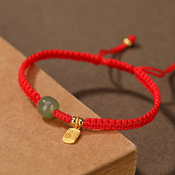 925 Sterling Silver Hetian Jade Blessing Wealth Red String Bracelet